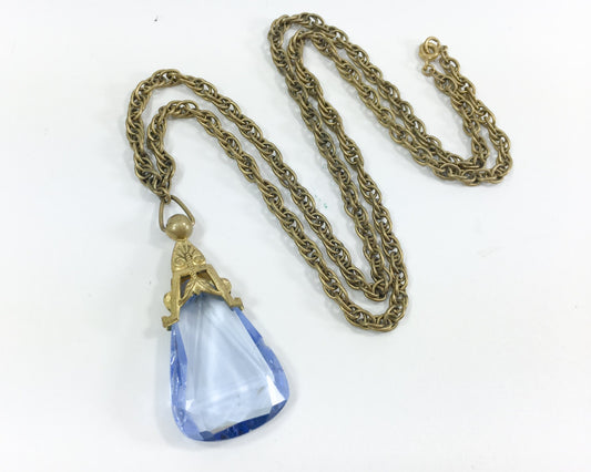 1930s Art Deco Blue Glass Pendant Necklace