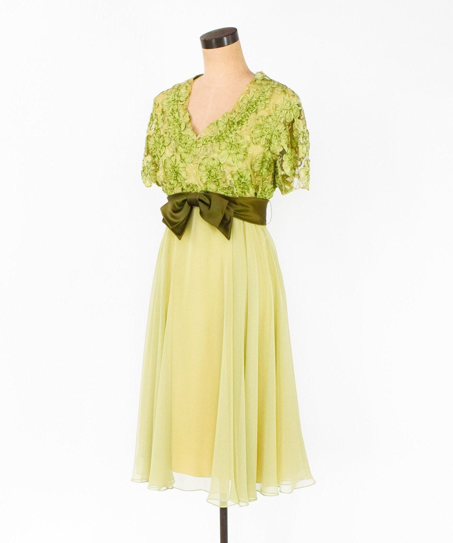 1950s Green Lace & Chiffon Party Dress,  Medium