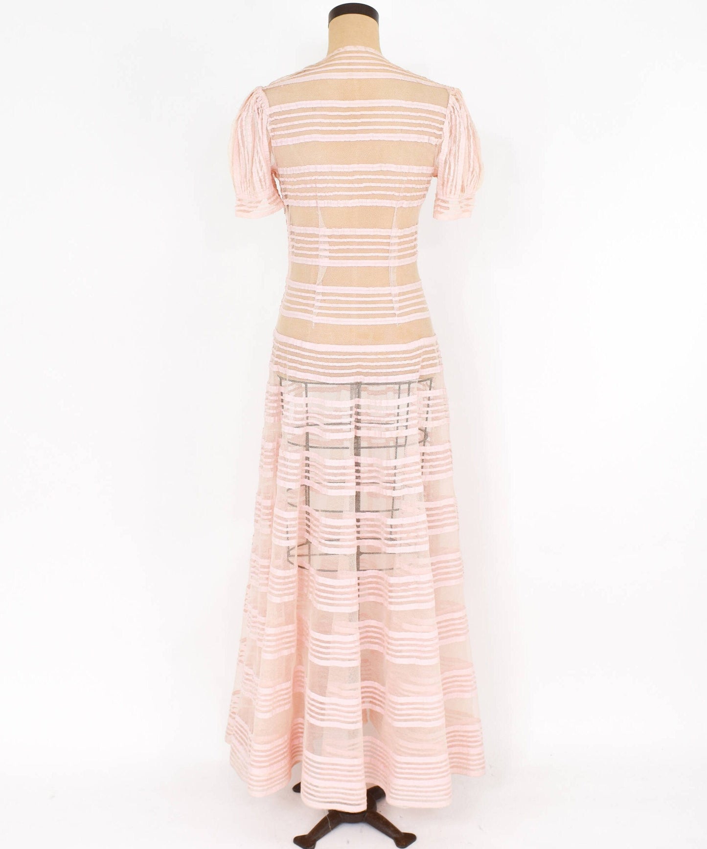 1930s Pink Striped Tulle Evening Gown, Medium