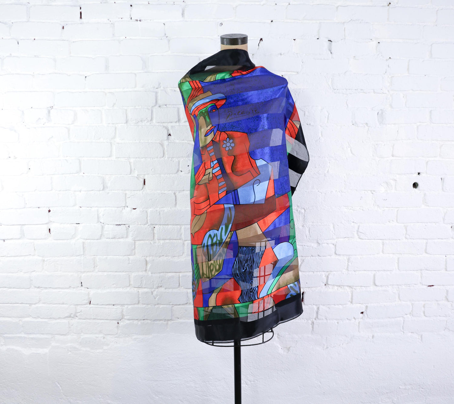 1980s Picasso Black & Blue Abstract Print Scarf