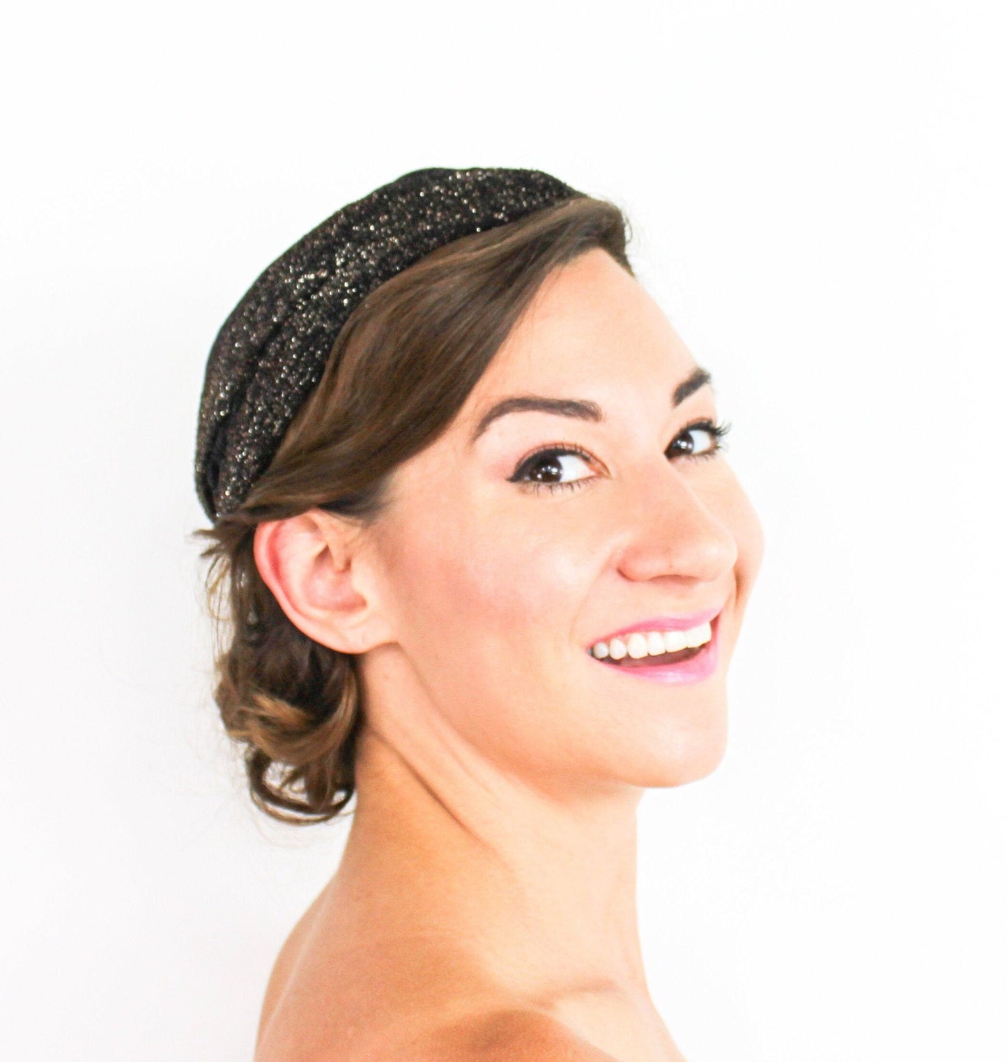 1920s Black Lamé Flapper Hat