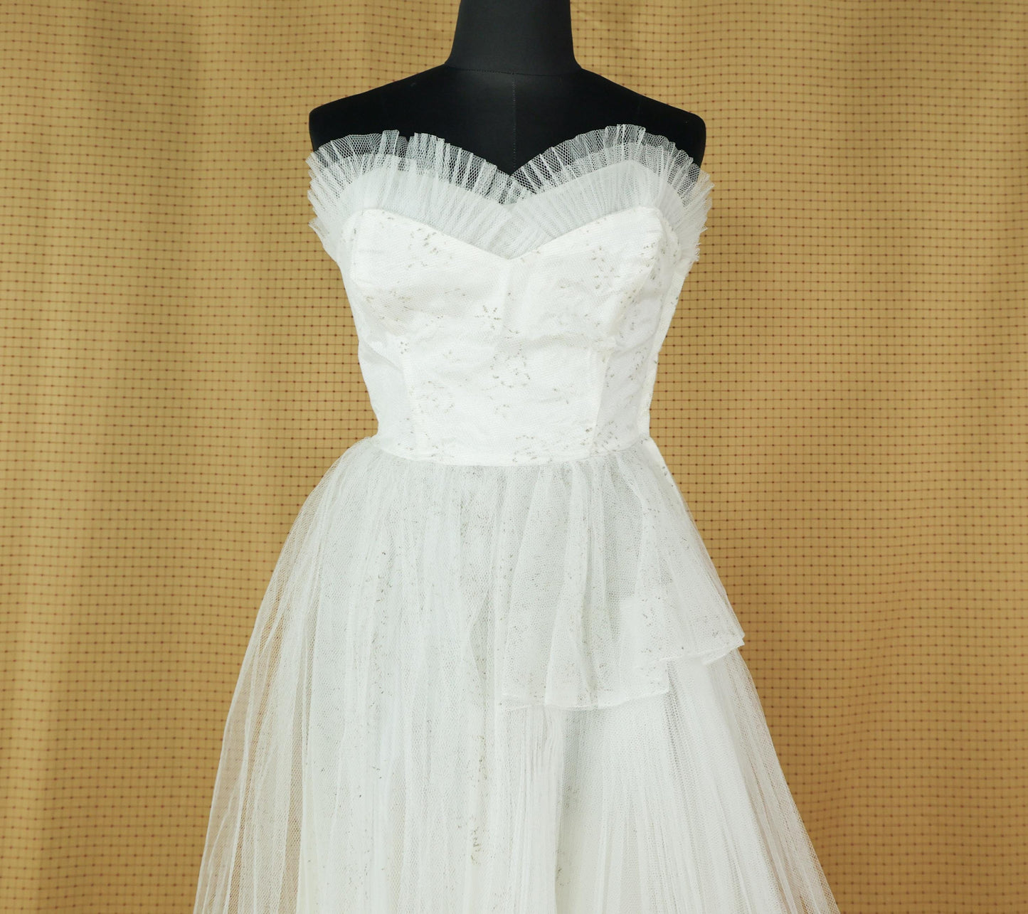 1940s White Tulle Evening Dress, Wedding Gown , XS