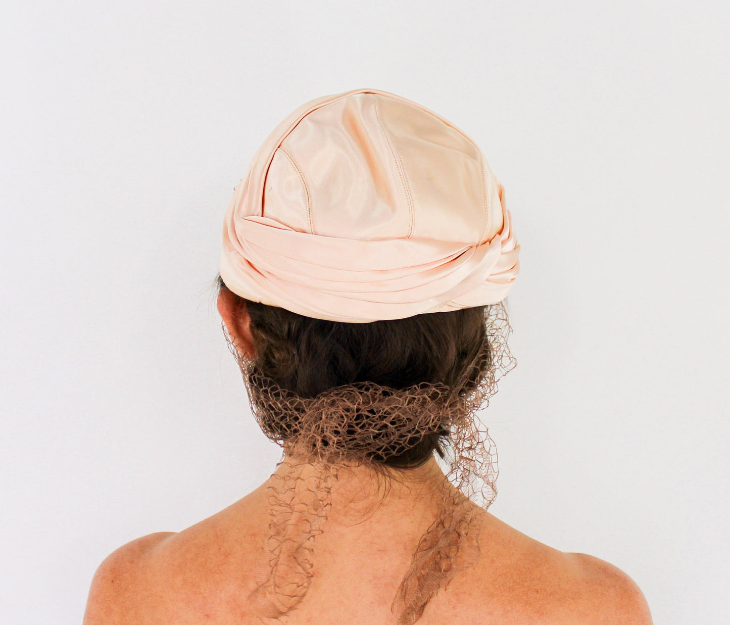 1950s Peach Satin Veil Hat, Bridal Hat