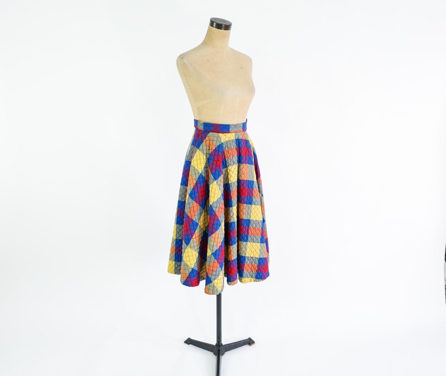 1950s Plaid Quilted Circle Skirt, Small