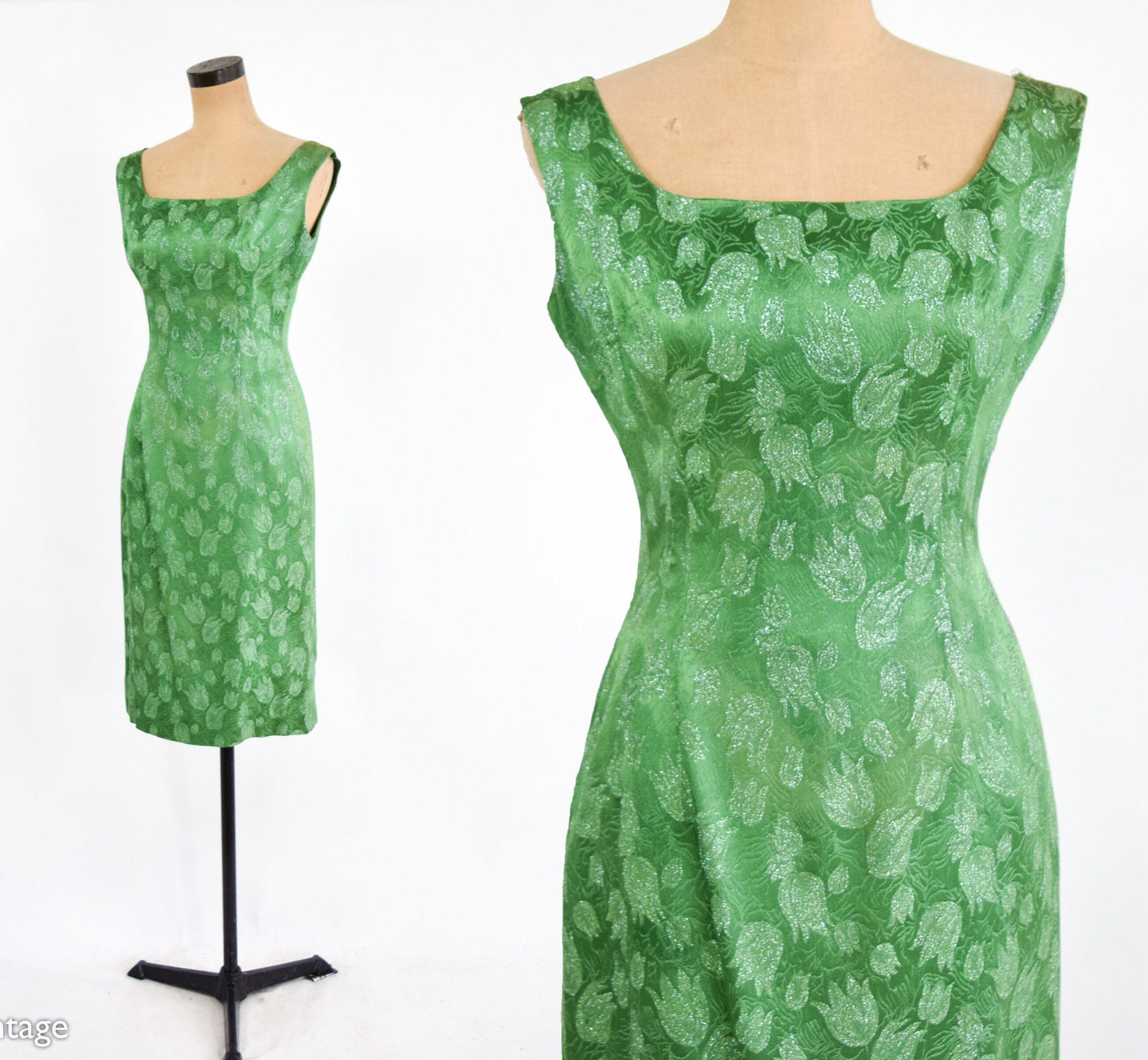 1950s Metallic Green Party Dress, Small