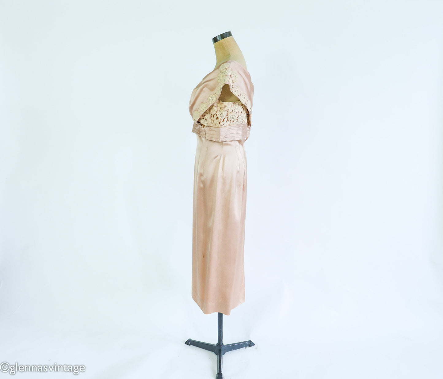 1950s Taupe Champagne Satin Cocktail Dress, Medium