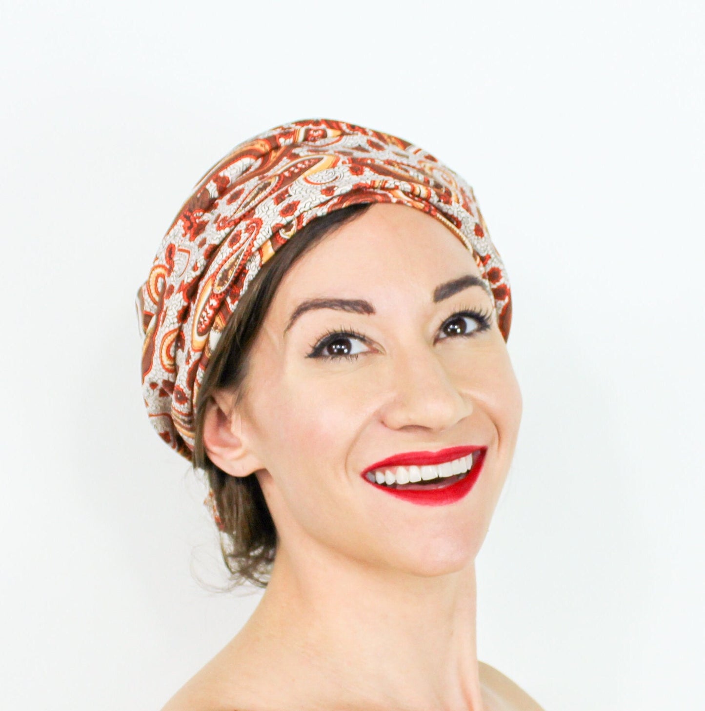 1950s Orange Paisley Print Turban Hat