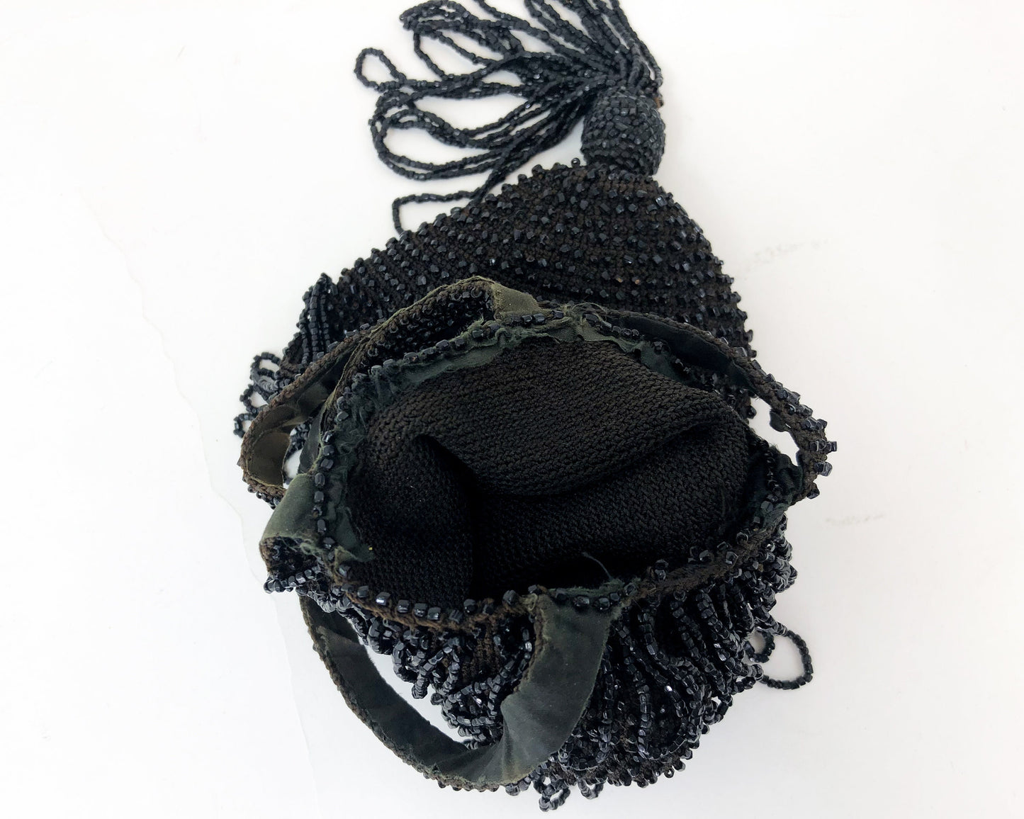 1900s Black Glass Bead Purse with Tassel