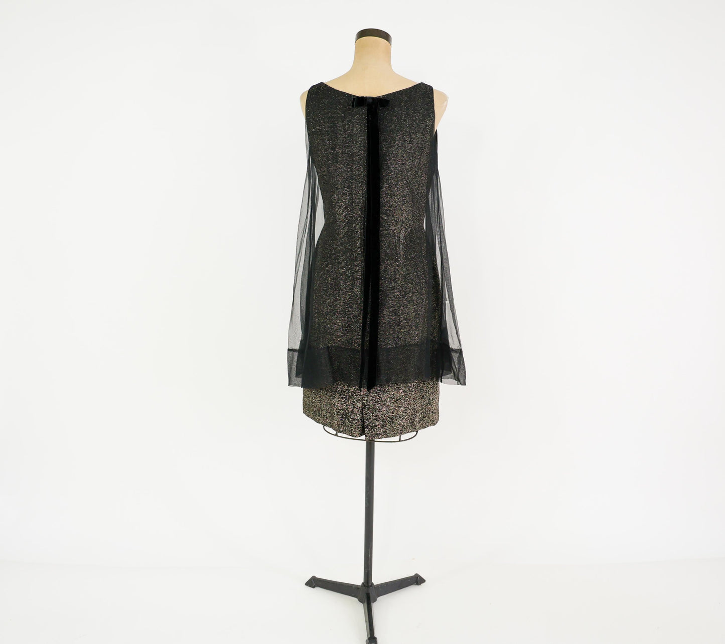 1960s Metallic Gold Black Dress