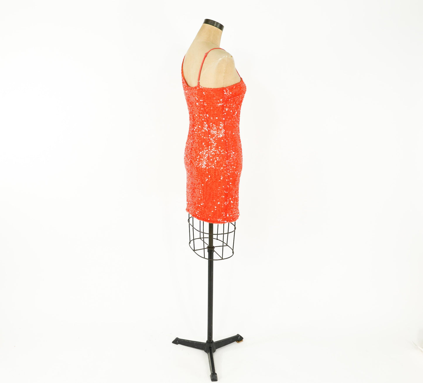 1990s Orange Sequin Mini Dress, One Shoulder Party Dress, Small