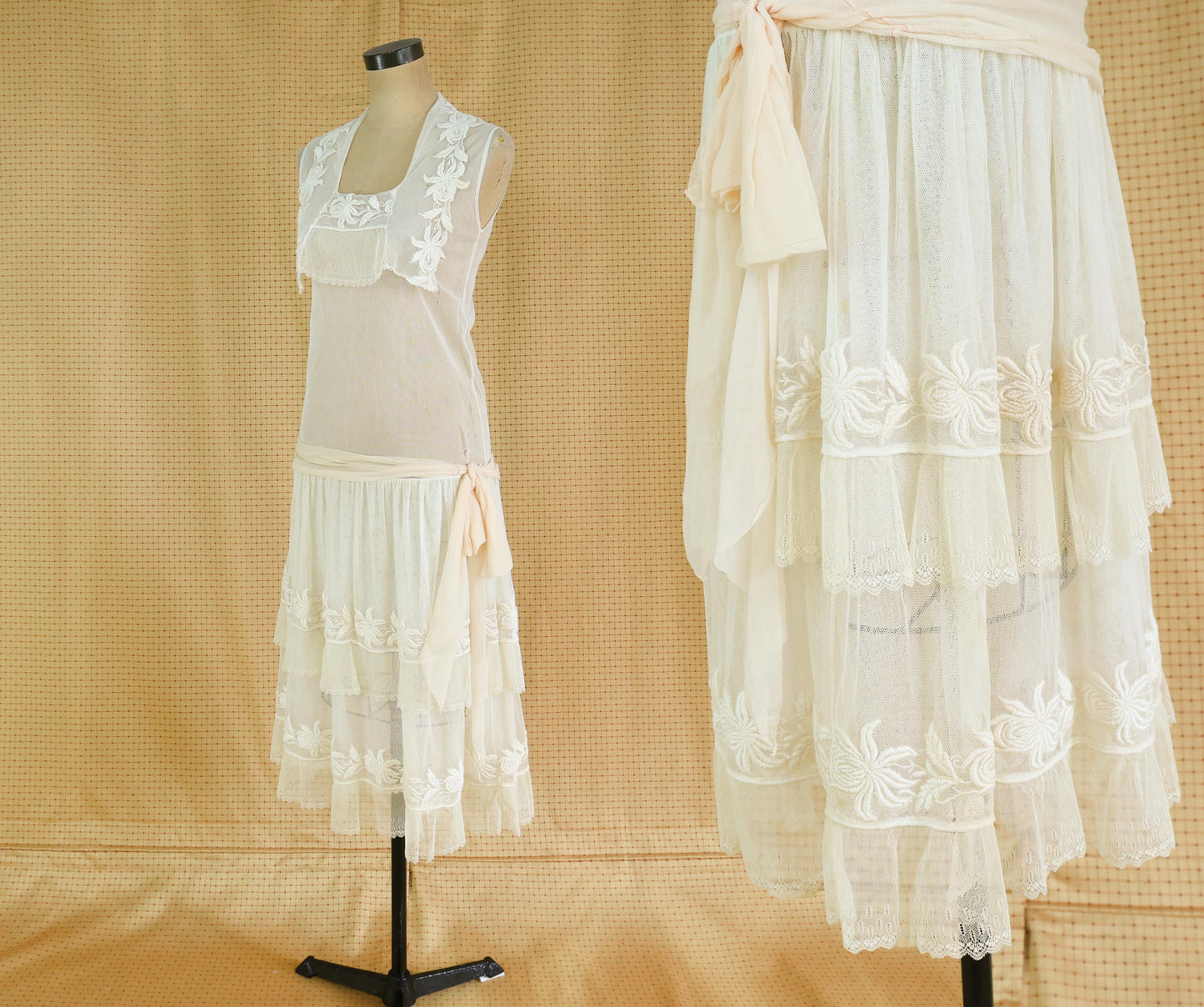 1910s Ivory Tulle Wedding Dress, Extra Small