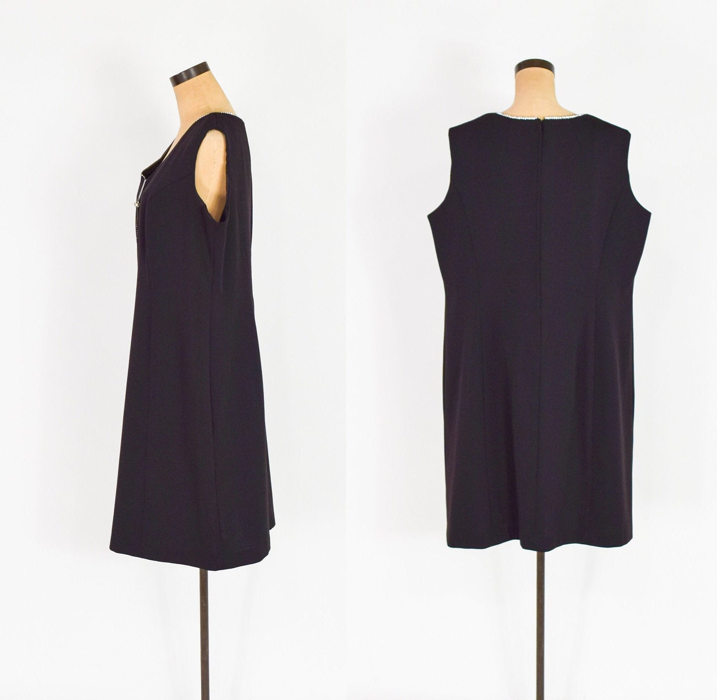 1960s Black Rhinestone Sleeveless Dress, 48” Waist