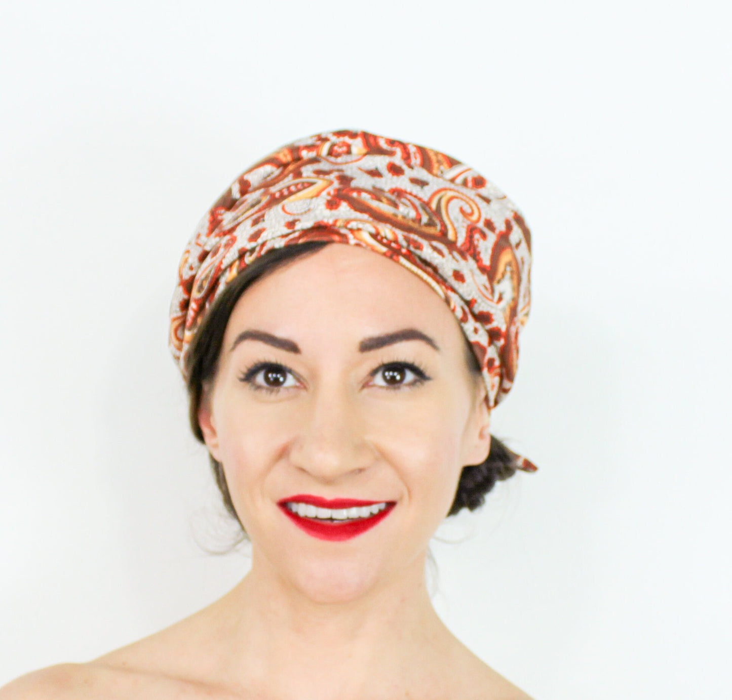 1950s Orange Paisley Print Turban Hat