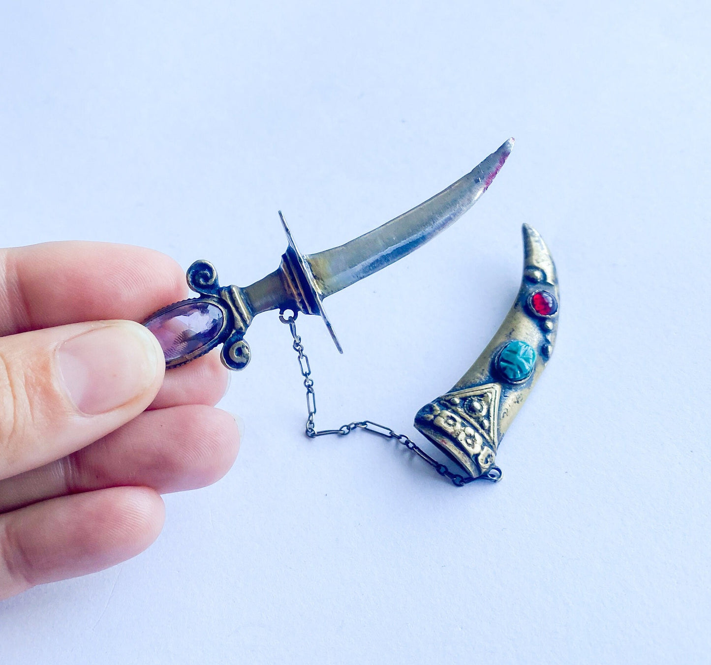 1930s Sterling Sword Dagger & Scabbard Pin | 30 s Bronze Scabbard Sword Brooch