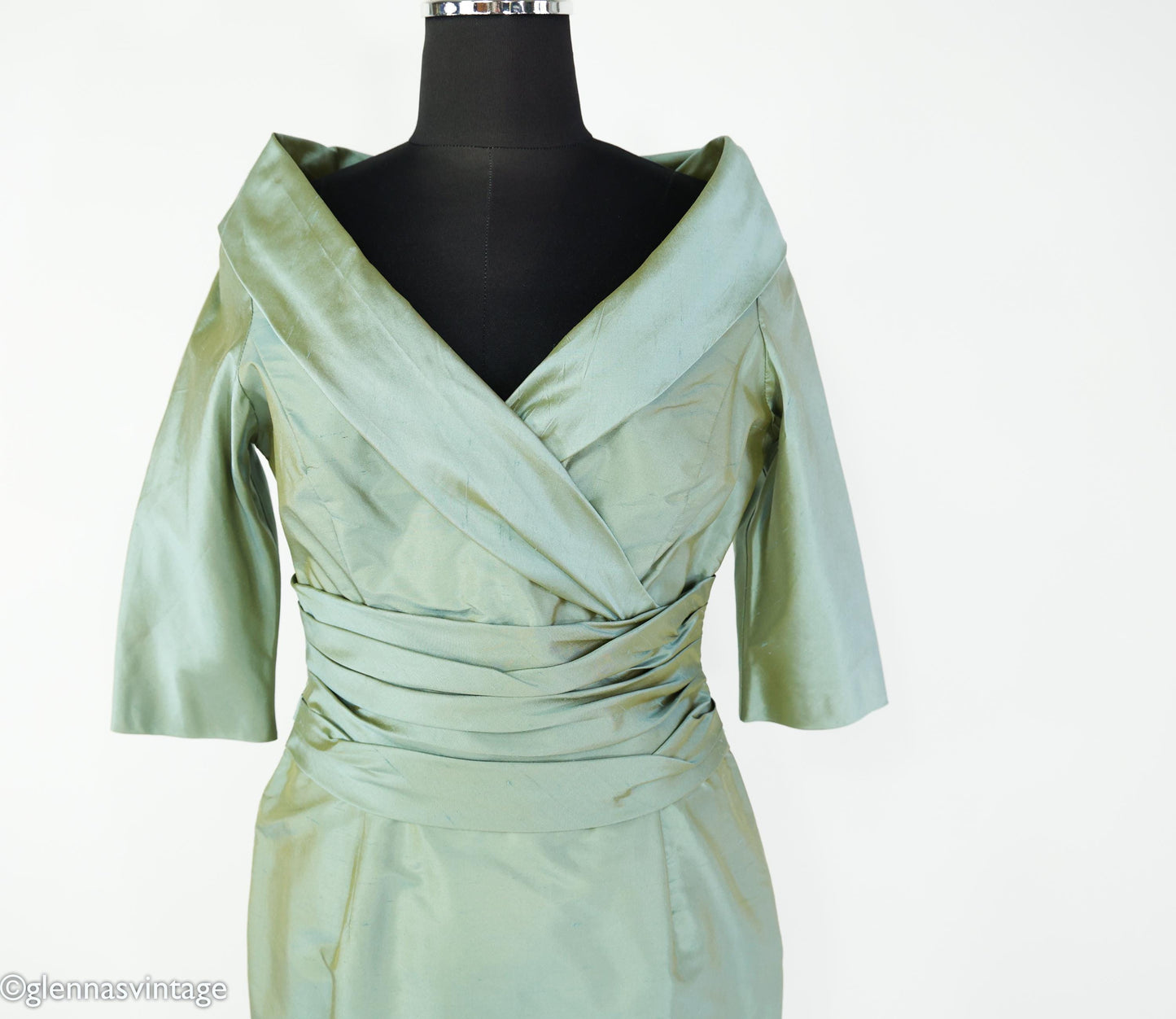 1950s Green Shantung Silk Cocktail Dress, Medium