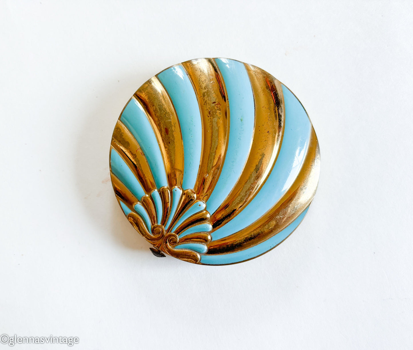 1930s Blue & Gold Vintage Compact, Turquoise Enamel Compact
