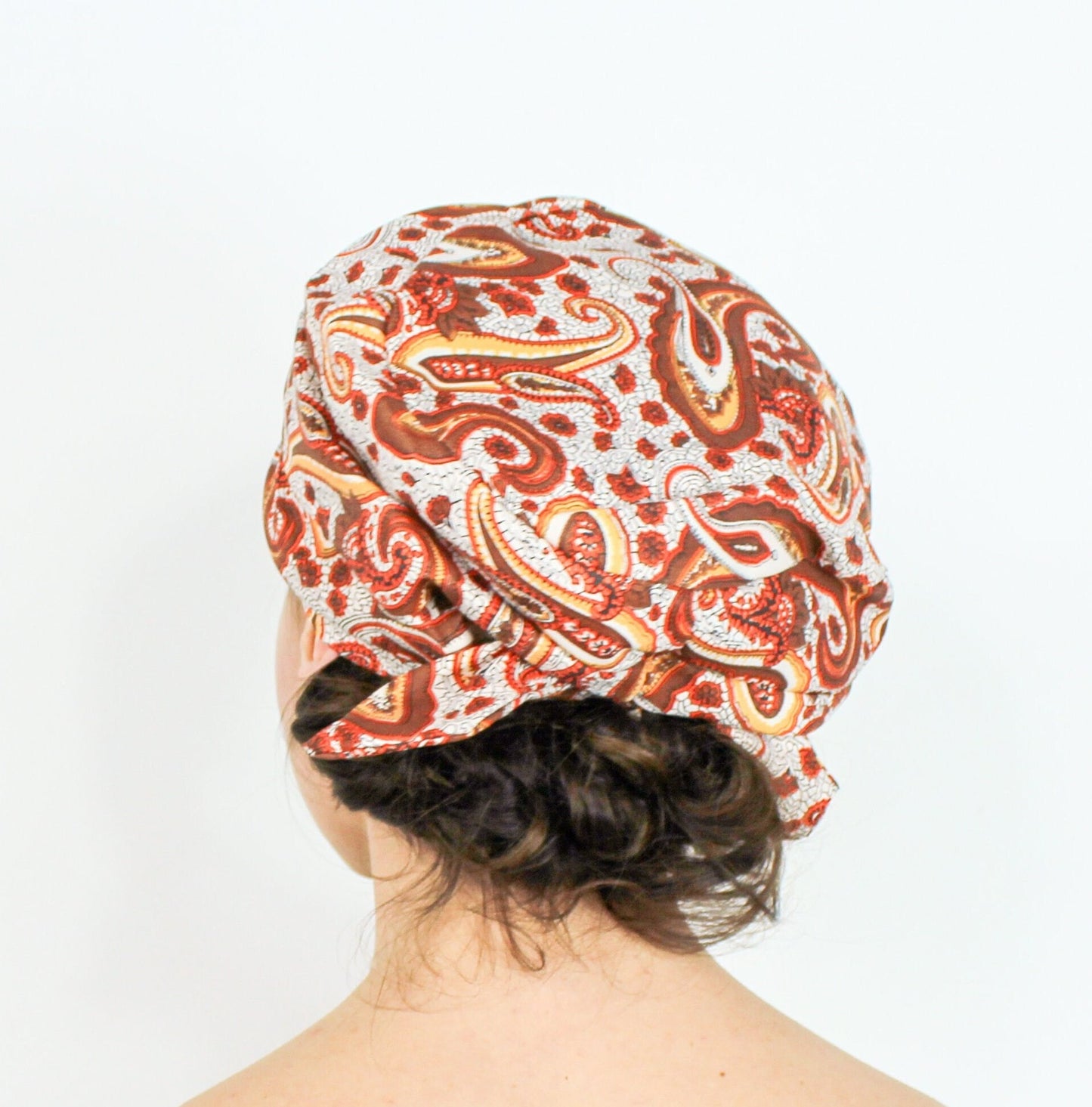 1950s Orange Paisley Print Turban Hat