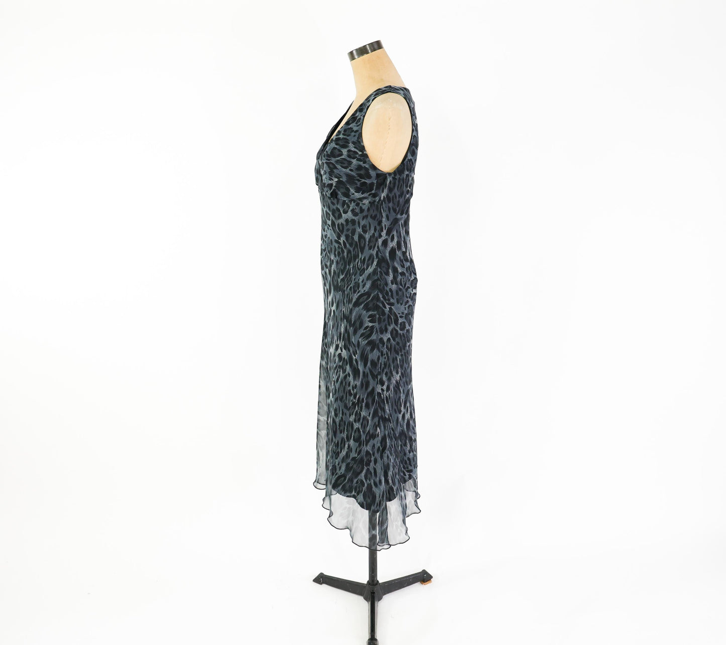 1990s Black Animal Print Dress | Black Sleeveless Maxi, Small