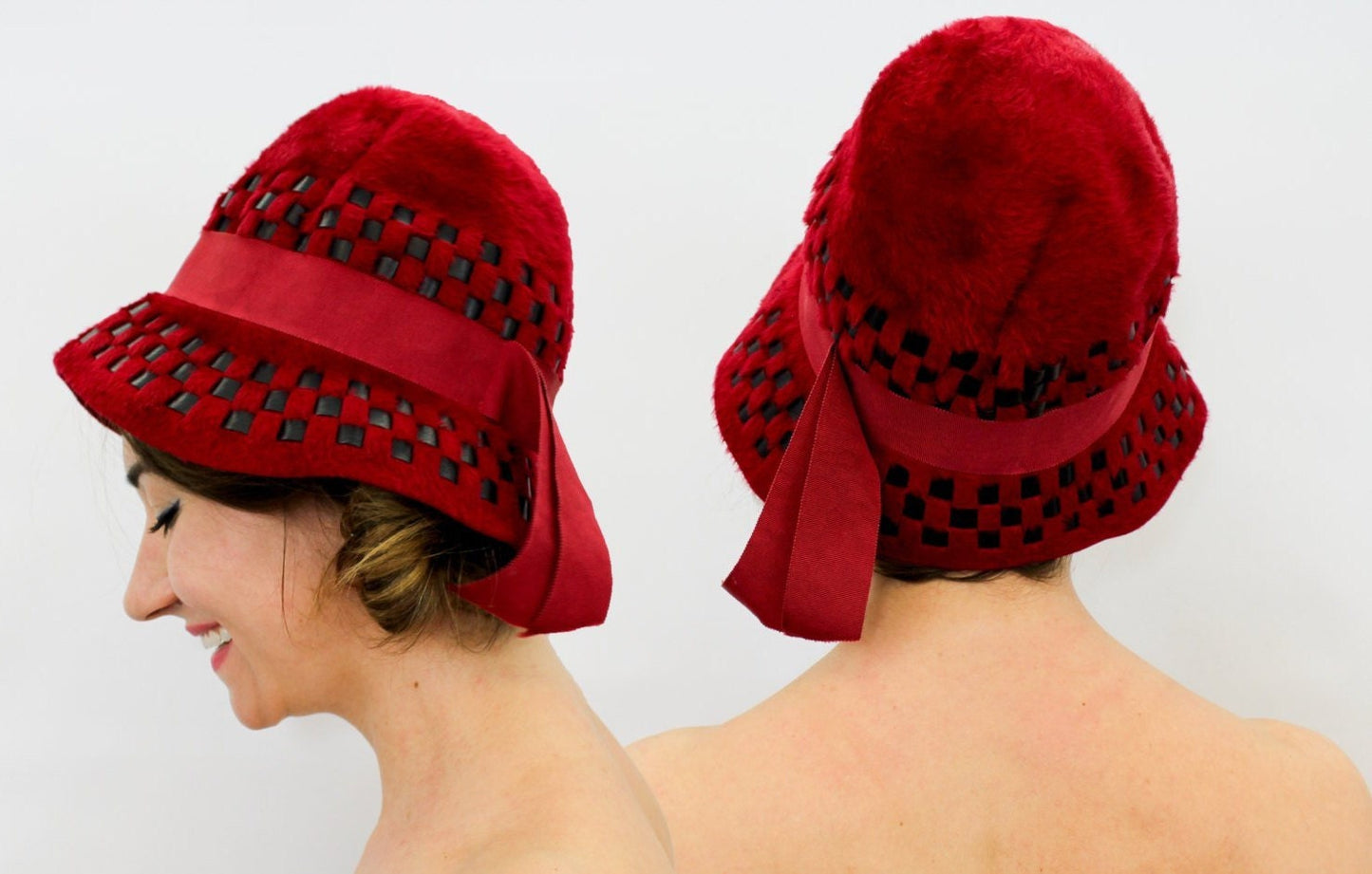 1960s Jacques Heim Paris Red Mohair Bucket Hat