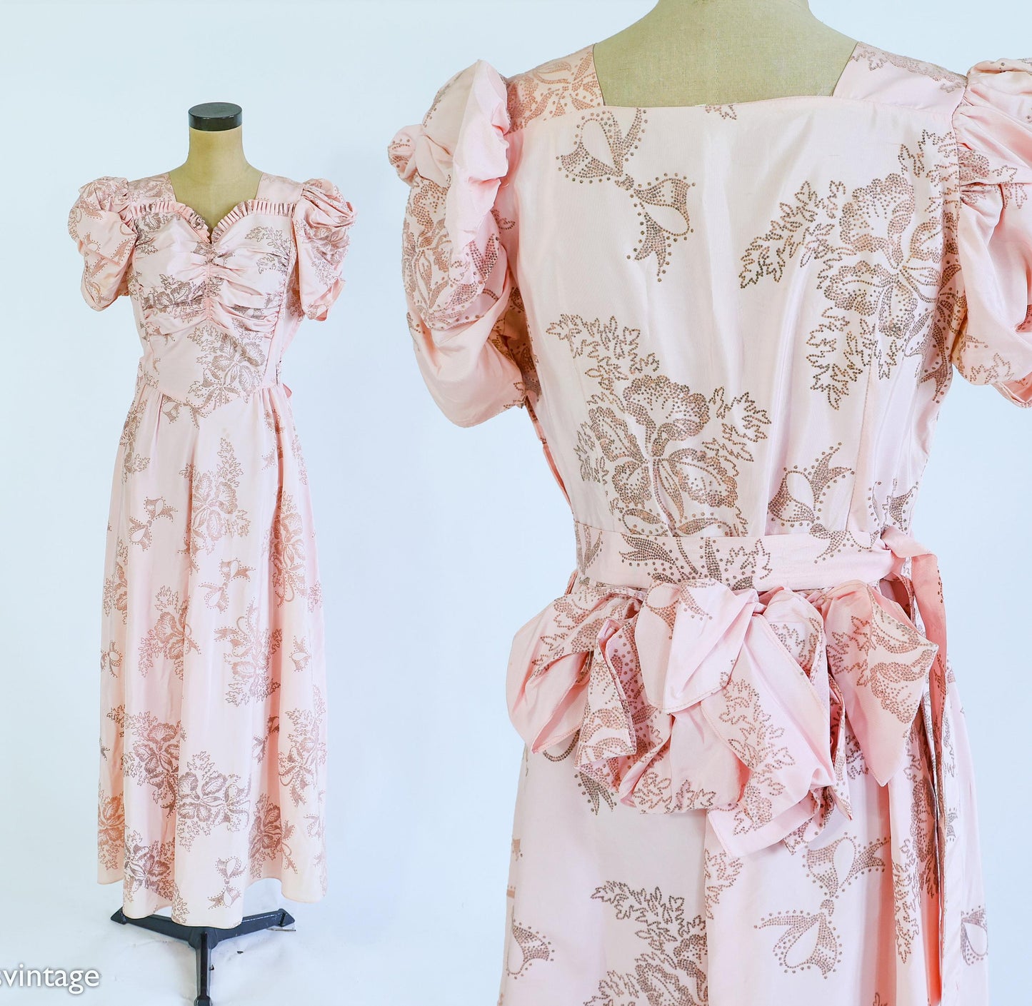 1940s Peach Floral Evening Gown, Medium