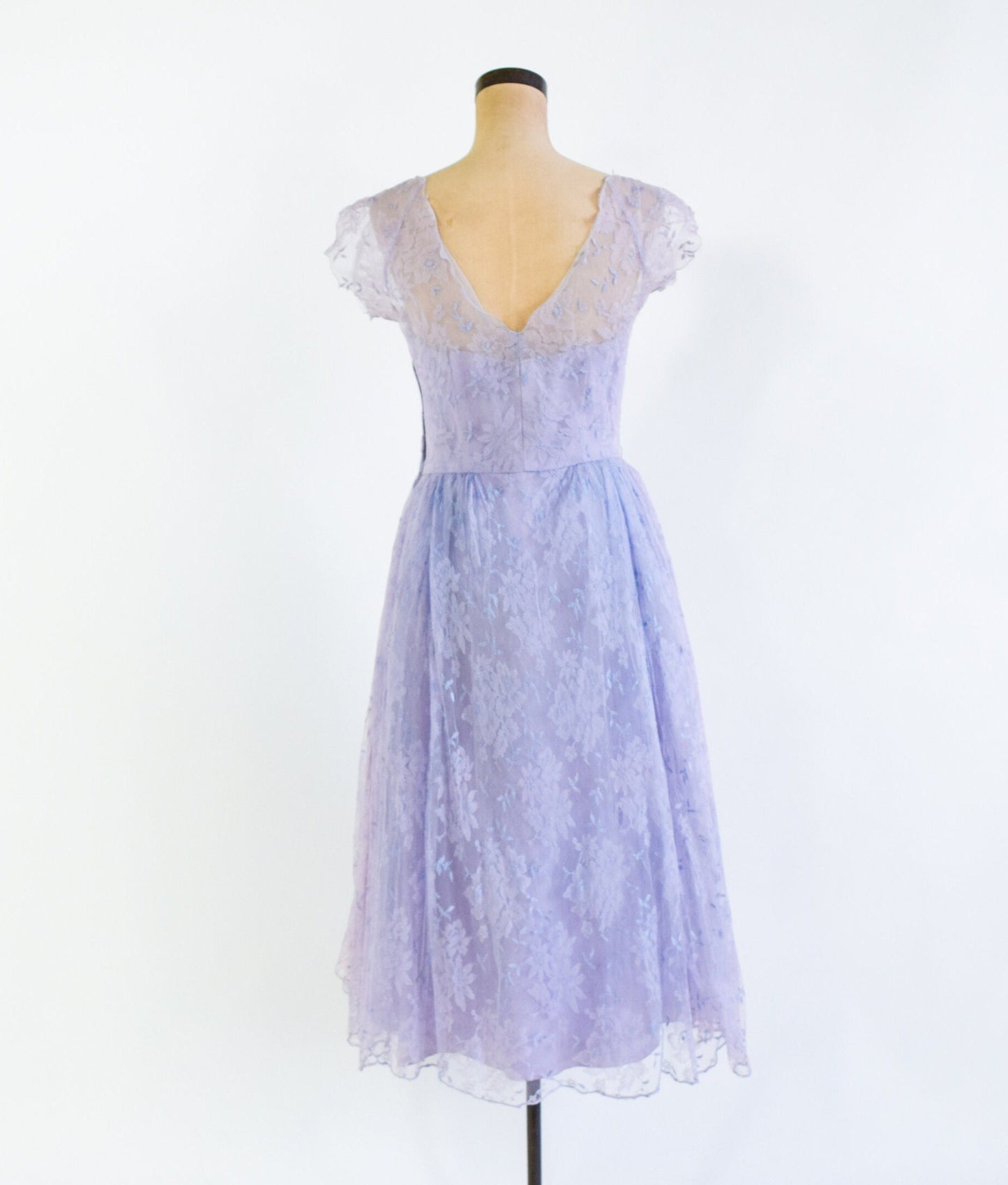 1940s Lavender Lace Cocktail Dress, Medium