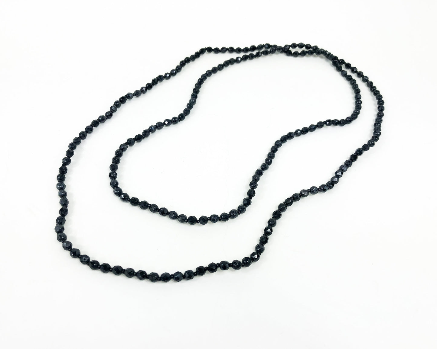 1960s Glass Beaded Necklace | 60s Black Faceted Glass Bead Rope