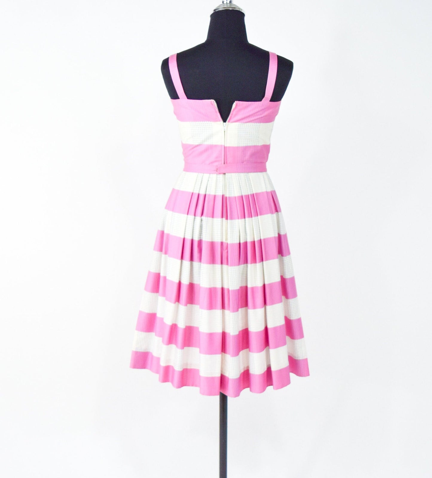 1950s Pink Stripe Cotton Dress | 50s Pink Sun Dress | Barbie Pink Dress | Pat Primo | XS