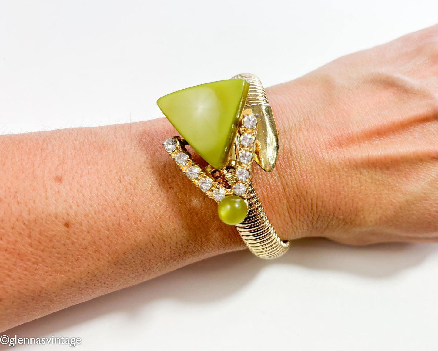 1960s Olive Green Thermoplastic Jewelry Set, Necklace Bracelet & Earrings