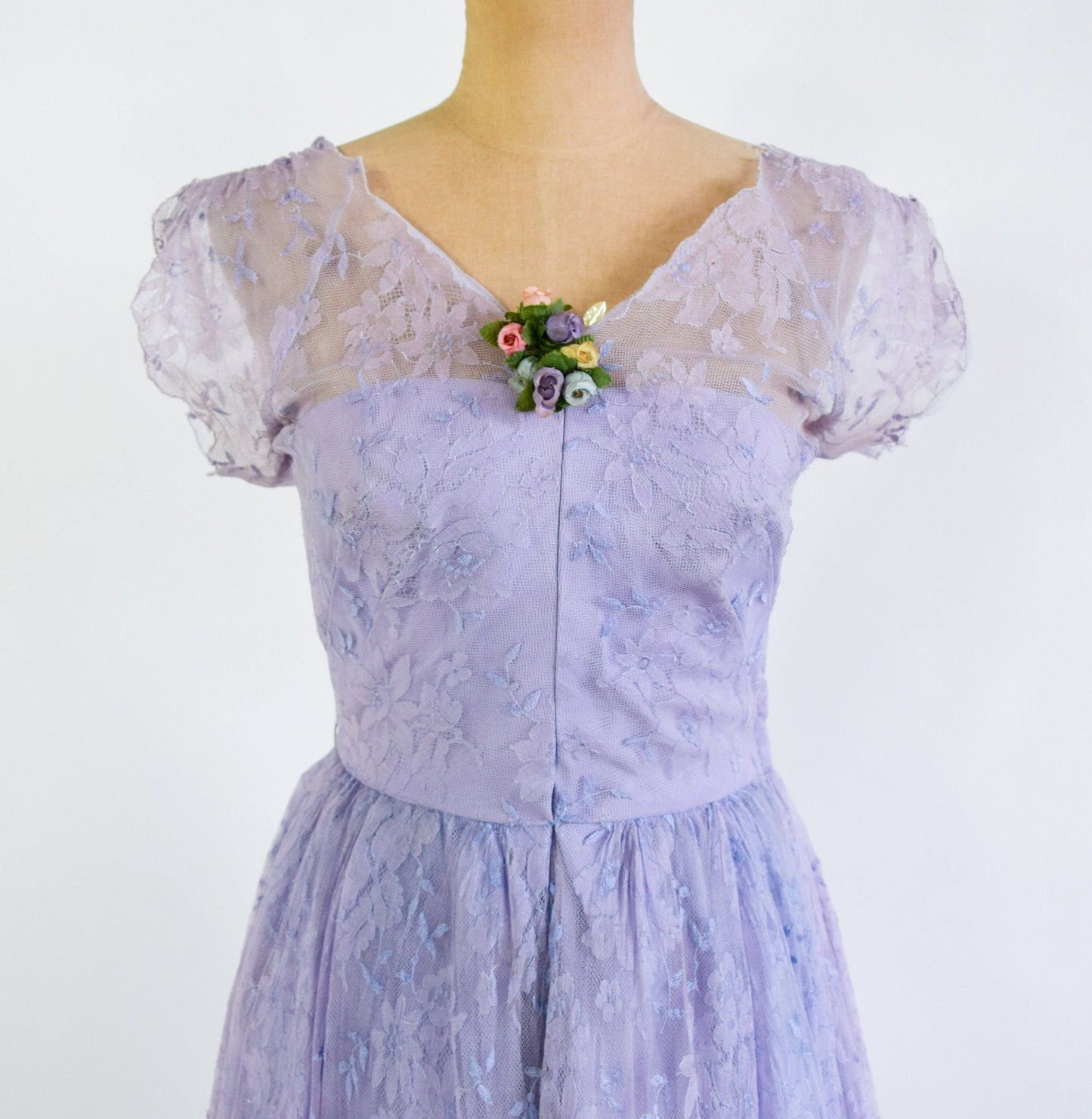 1940s Lavender Lace Cocktail Dress, Medium