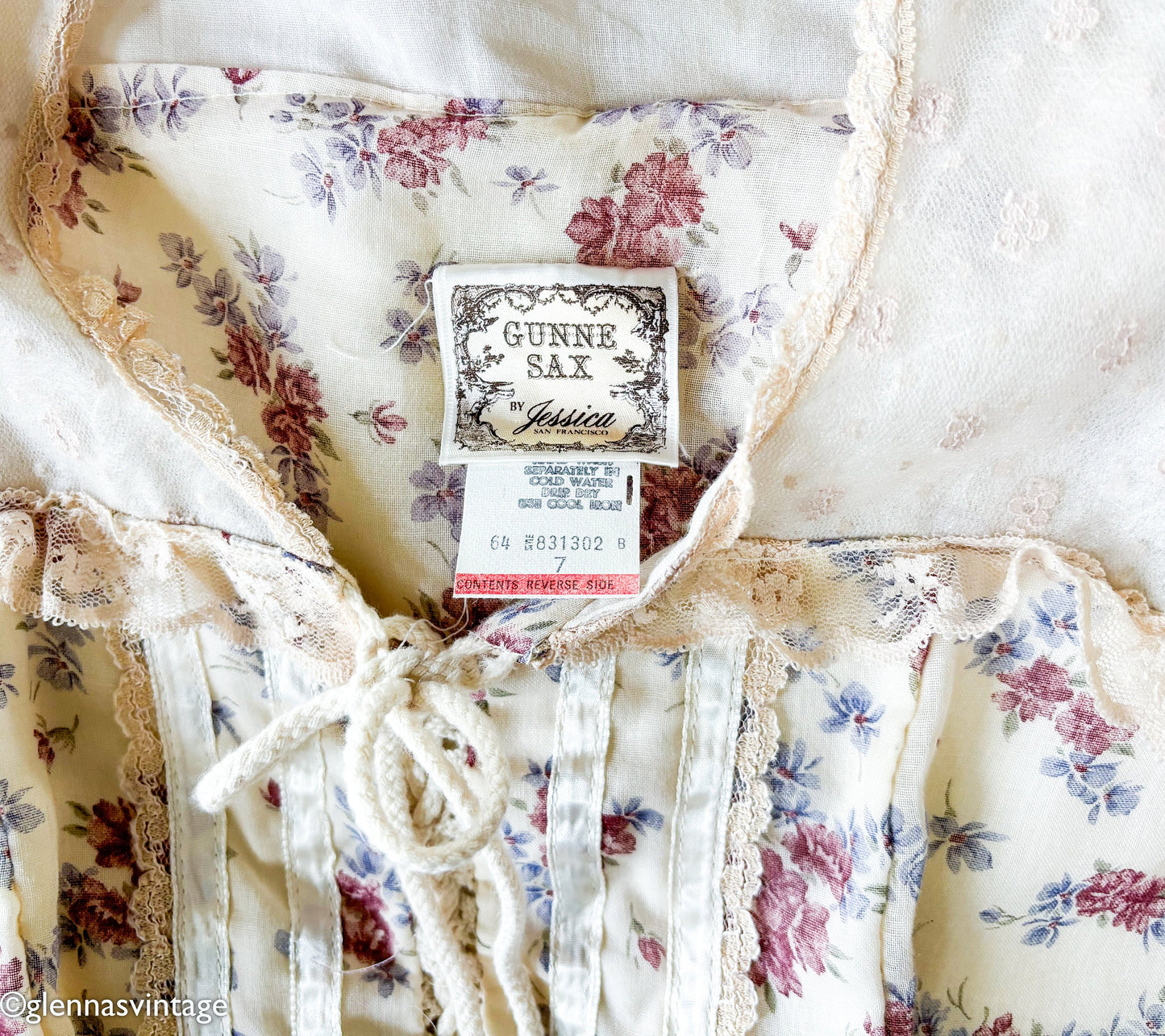 1970s Beige Gunne Sax Floral Maxi Dress, XS