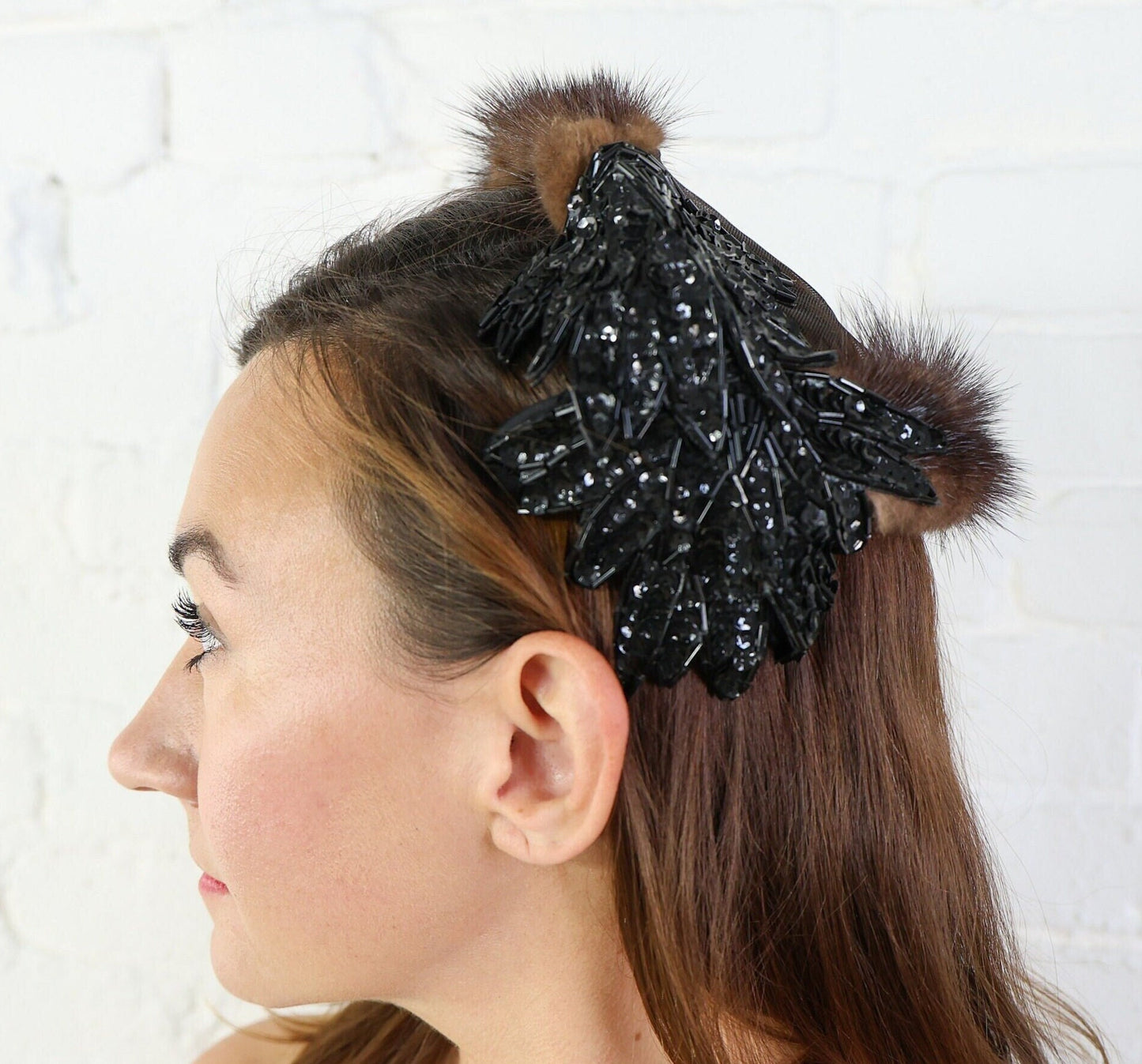 1950s Mink & Black Sequin Fascinator Hat