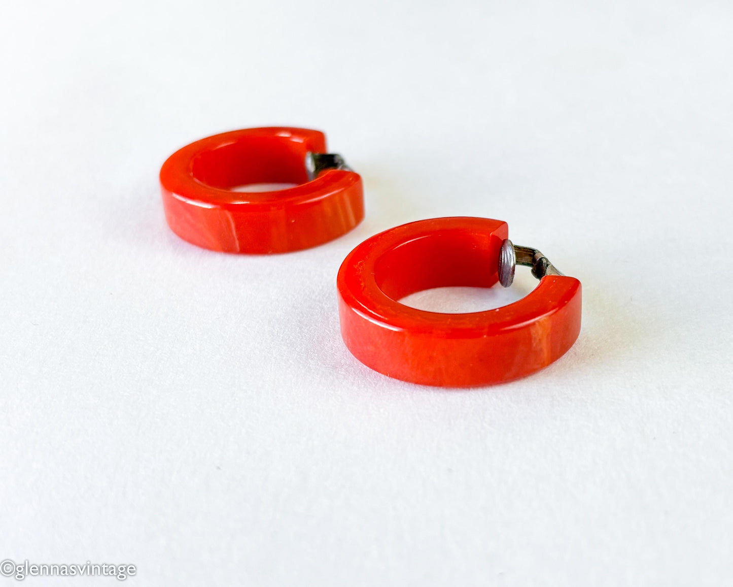 1940s Red Bakelite Earrings | Red Hoop Plastic Clips