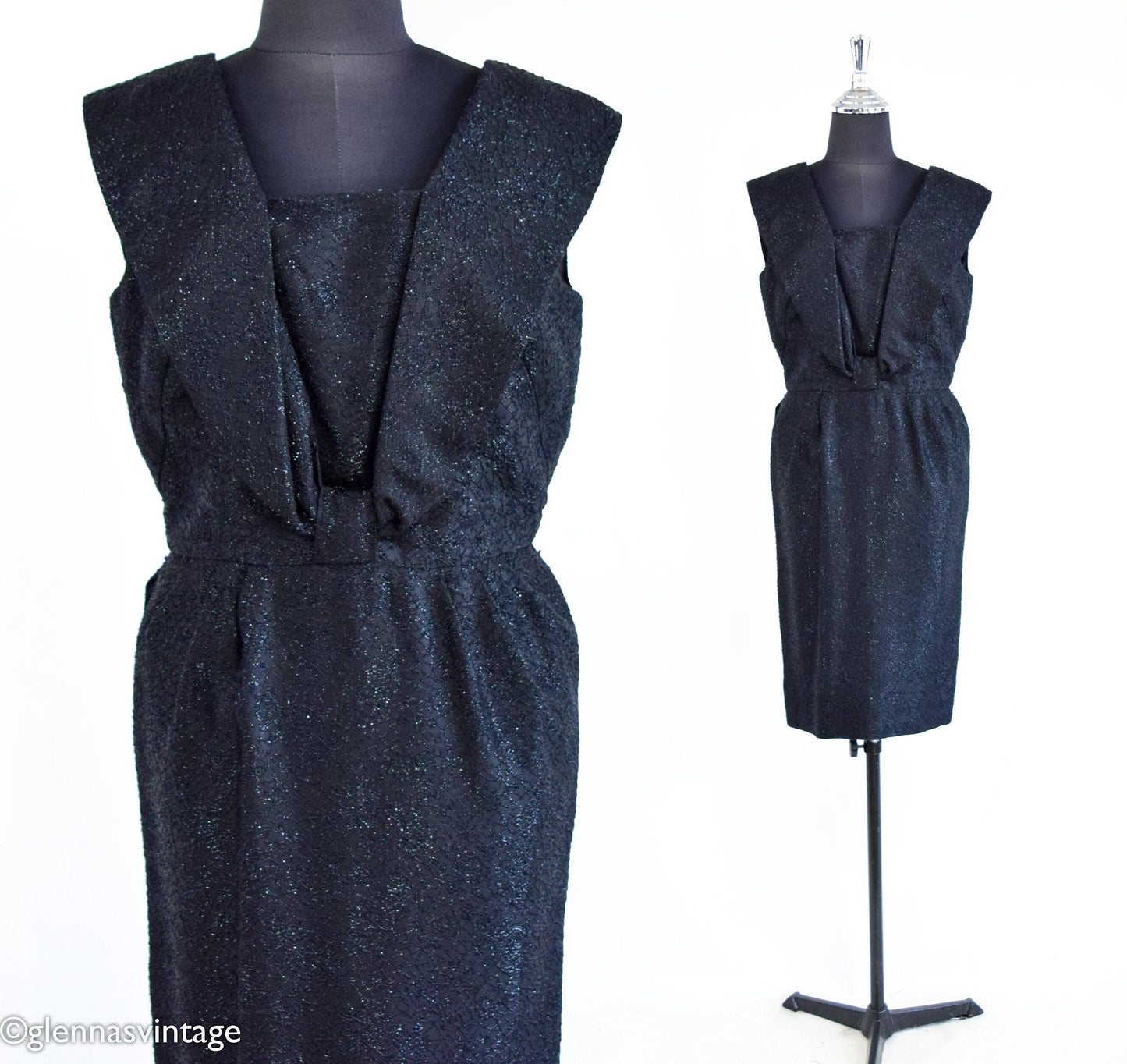 1950s Glittery Black Cocktail Dress, Small