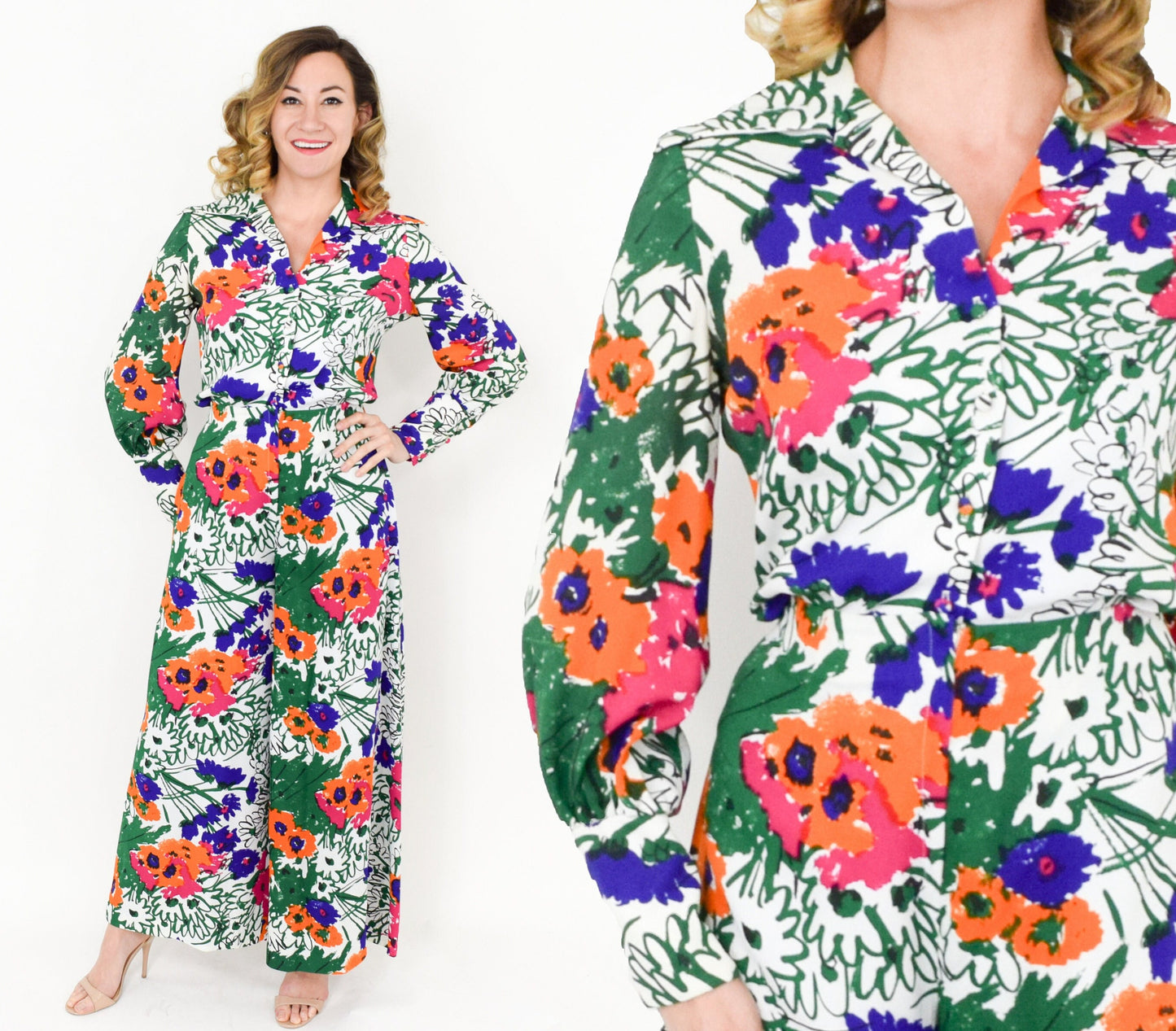 VERA Floral Palazzo Pants & Blouse Set, Medium