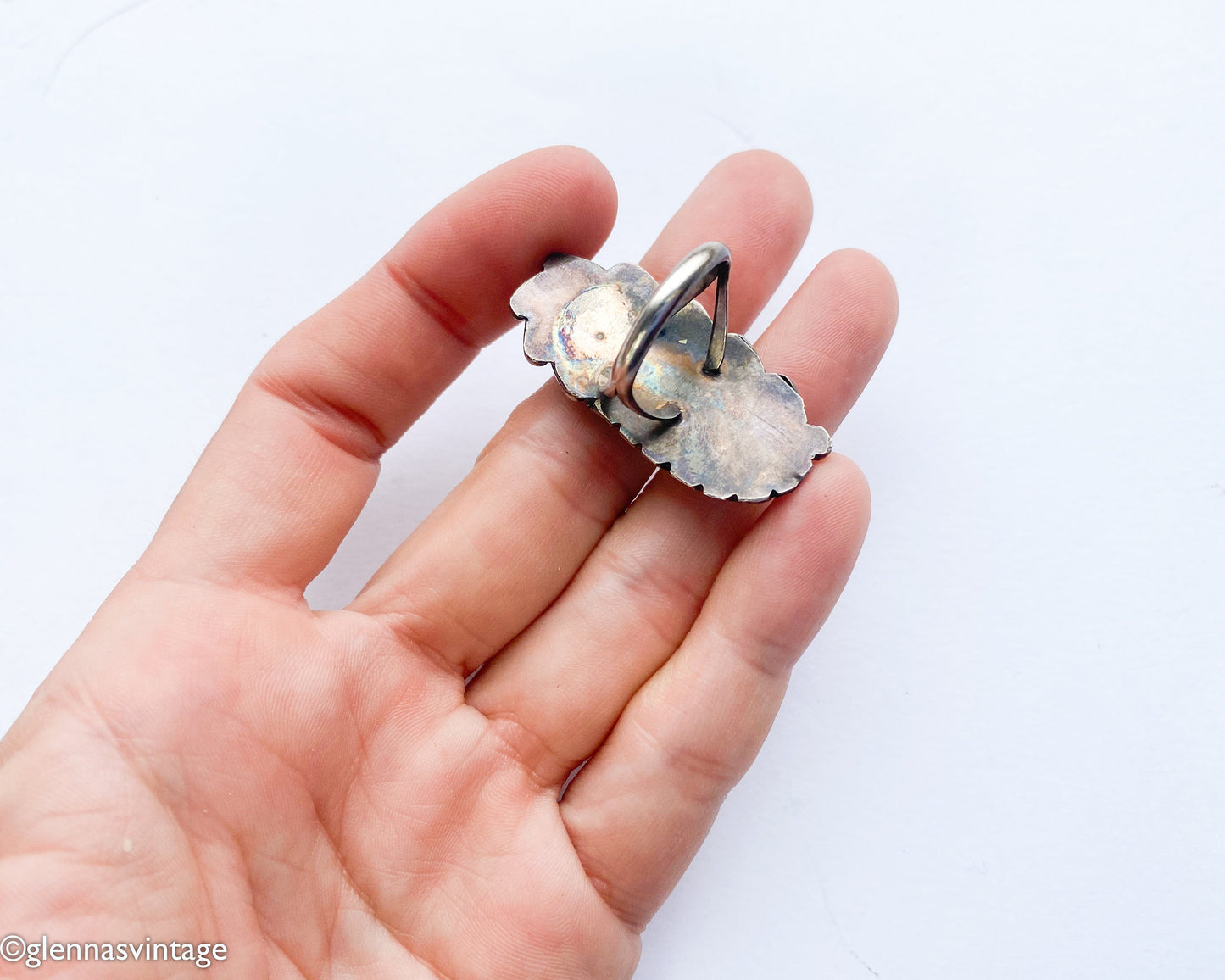 Vintage 1960s Turquoise Sterling Silver Ring | Southwest Feather Design, 6 1/2