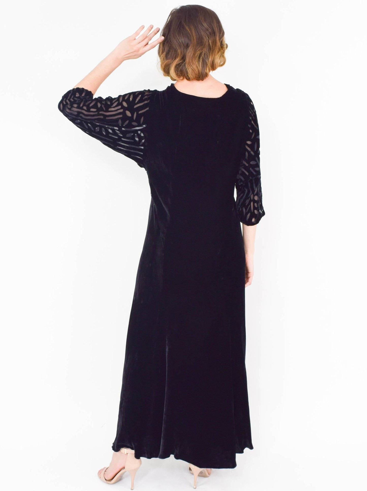 1900s Black Silk Velvet Evening Dress | Black Velvet Gown | Medium