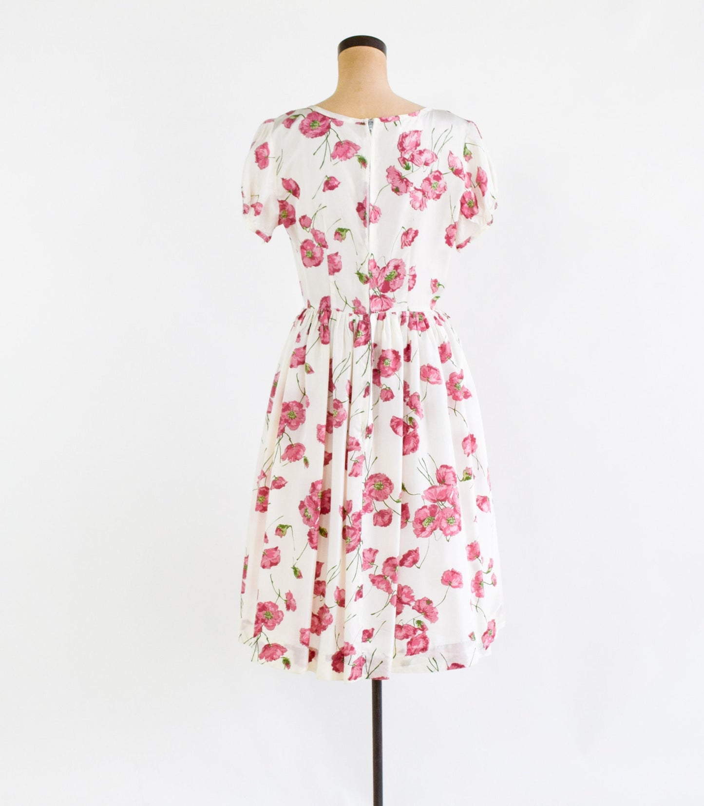 1950s Pink Floral Print Day Dress, Medium