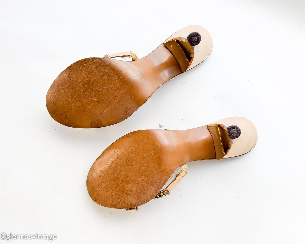 1950s Gold Springolators Heels Heeled Sandals, Size 7