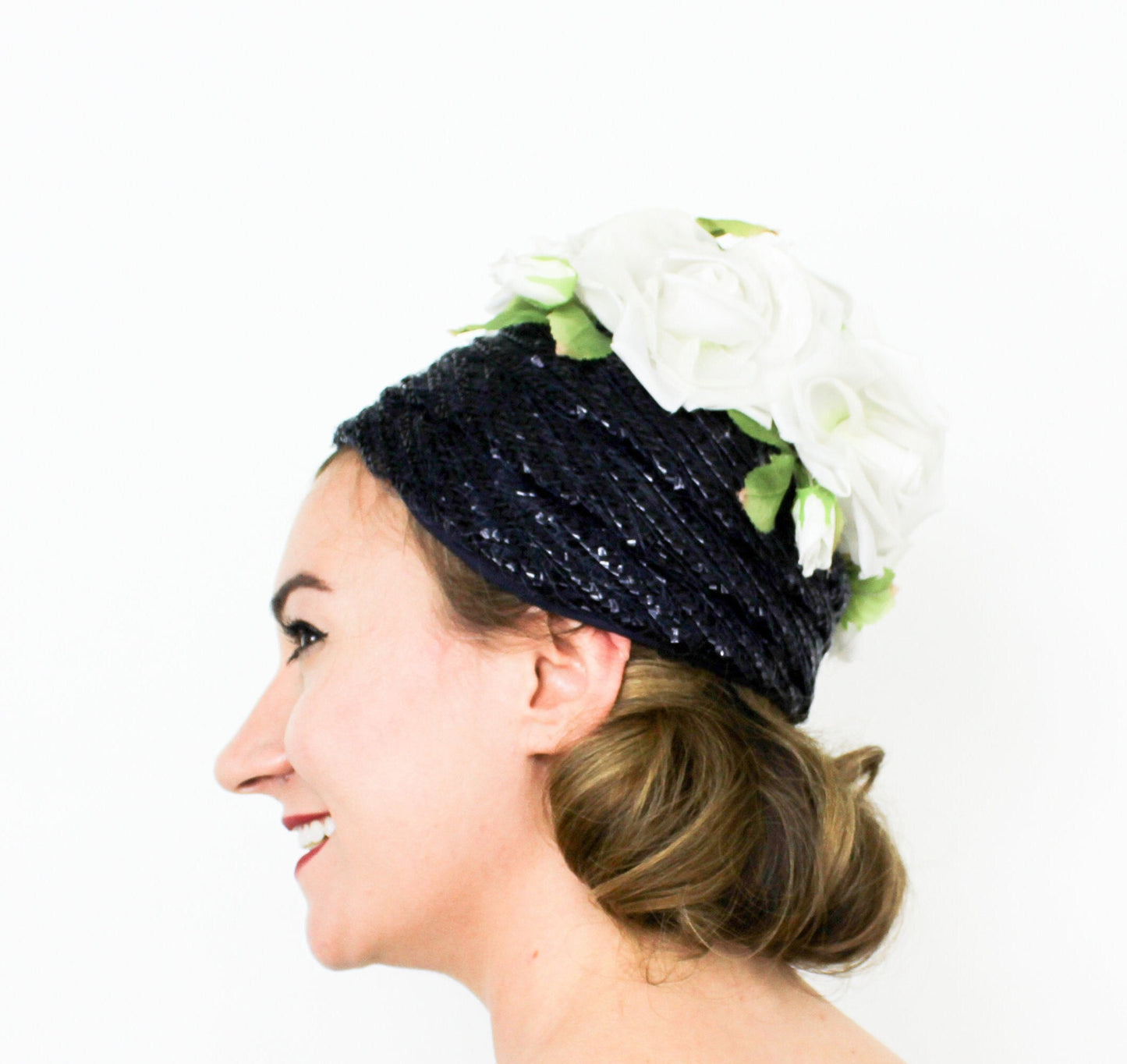 1950s Navy Raffia Beehive Hat