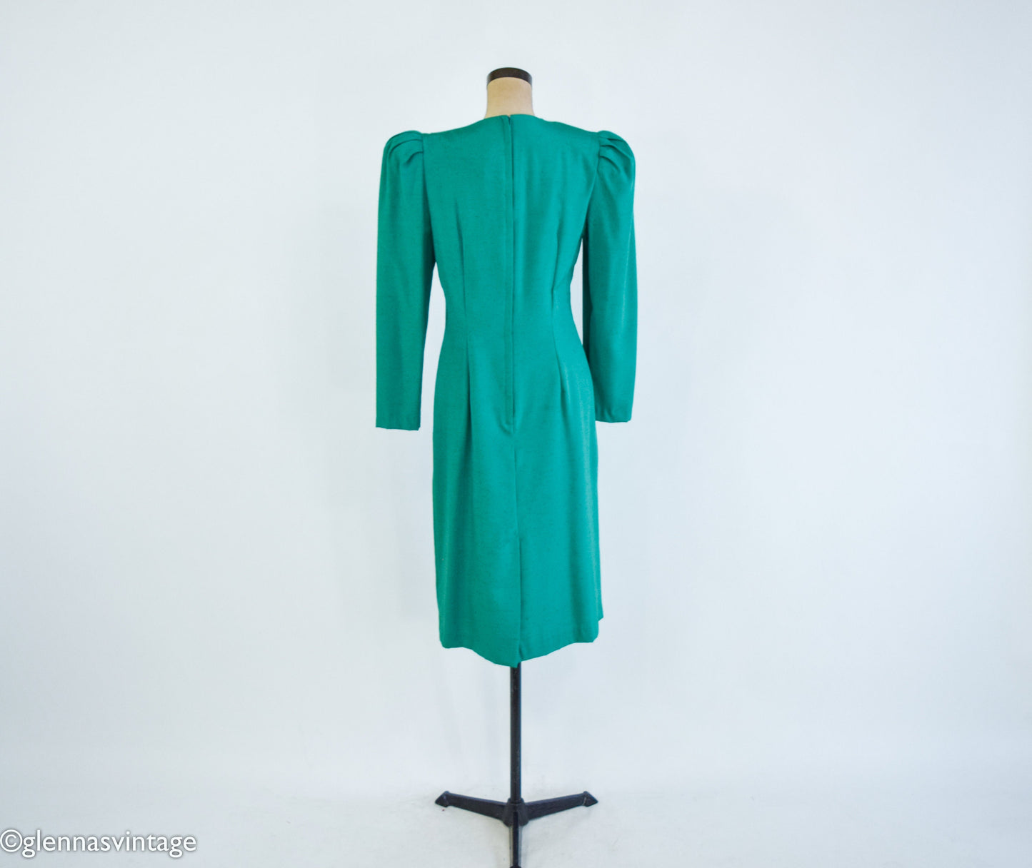 1980s Green Dress with Black Trim, Etoile Collection, Large