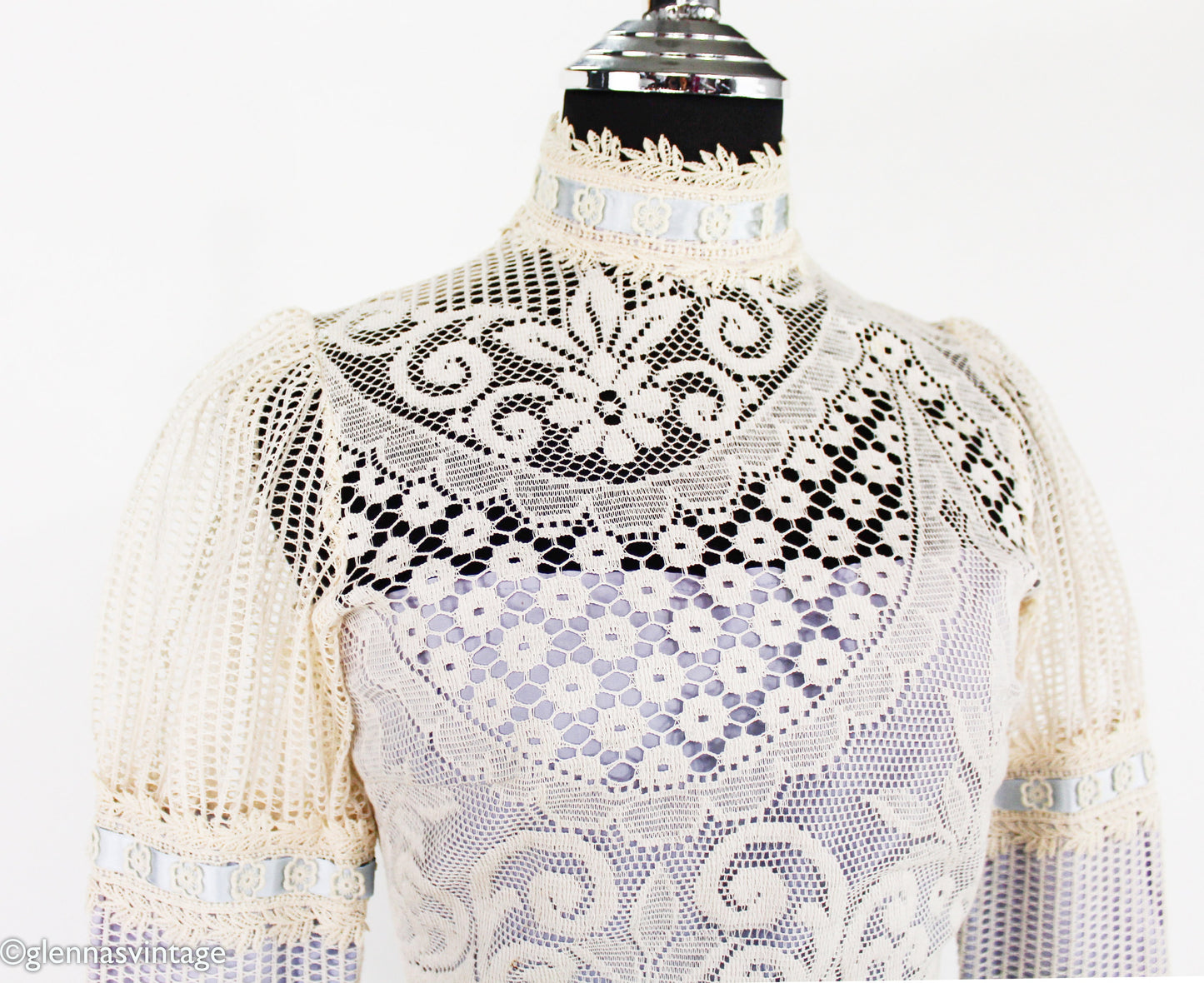 1970s White Lace Maxi Dress, Bohemian Wedding, Extra Small