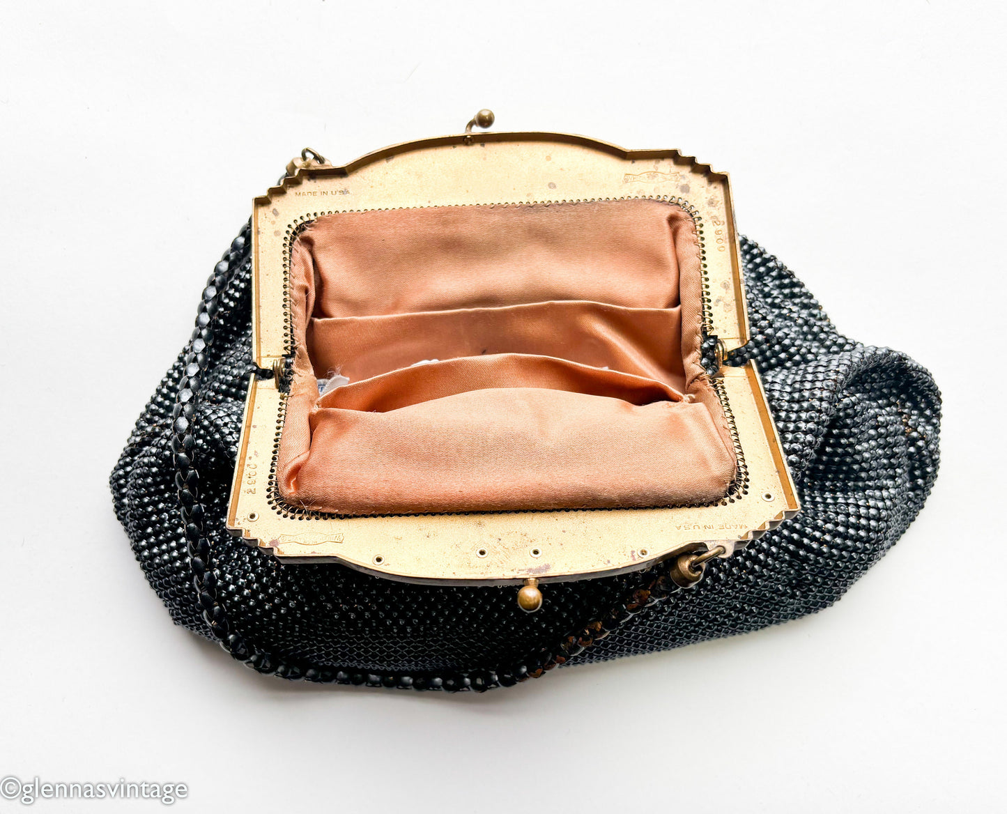 1930s Whiting & Davis Black Mesh Handbag | Rhinestone Evening Bag