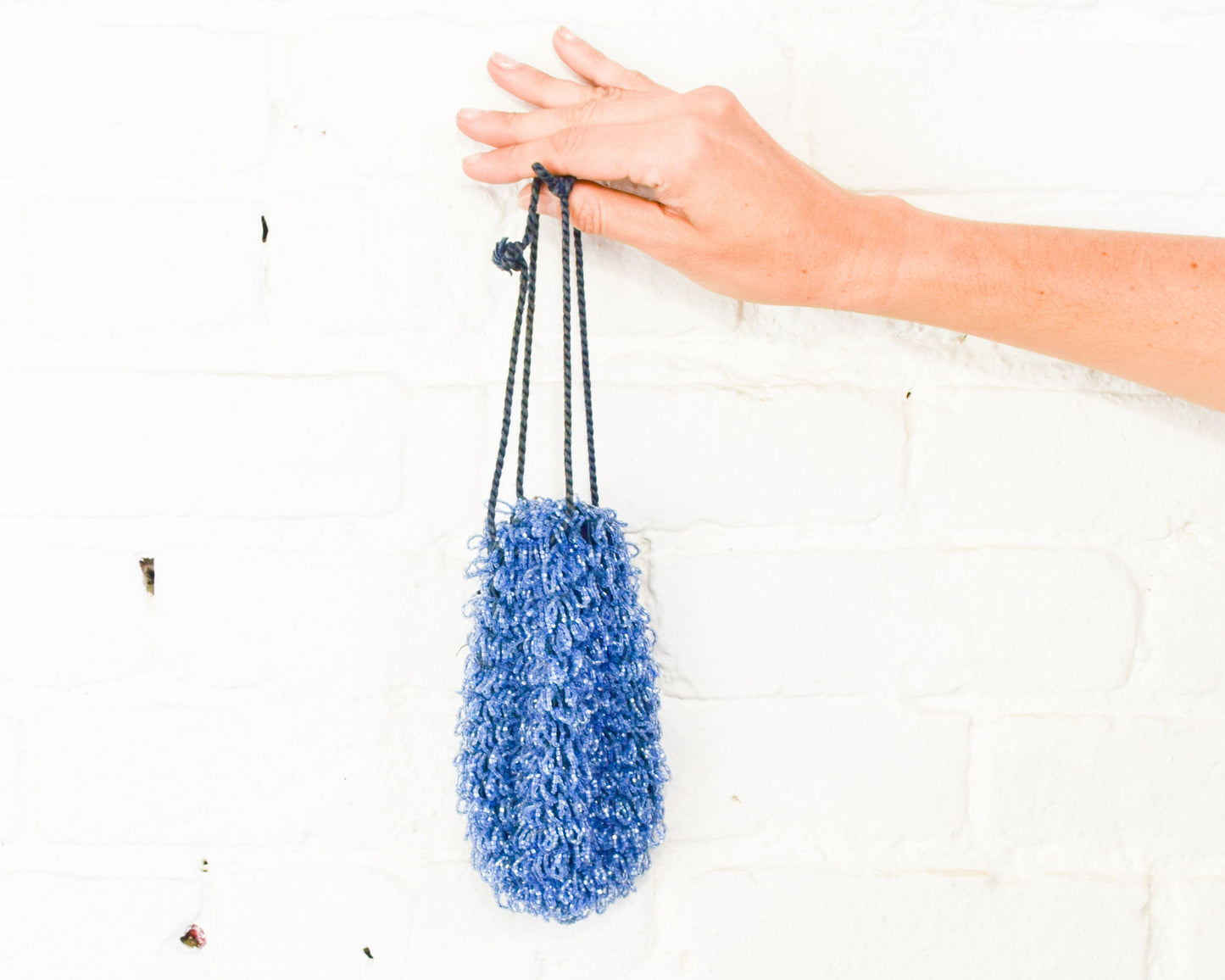 1900s Blue Beaded Evening Bag | Antique Drawstring Pouch