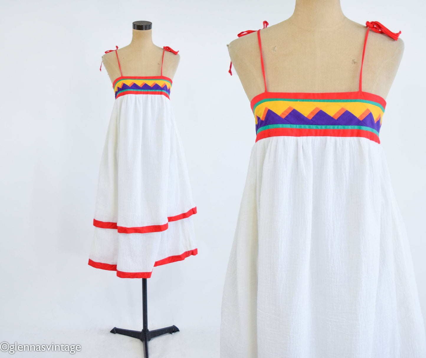 1970s White Cotton Summer Dress, Young Edwardian, Small
