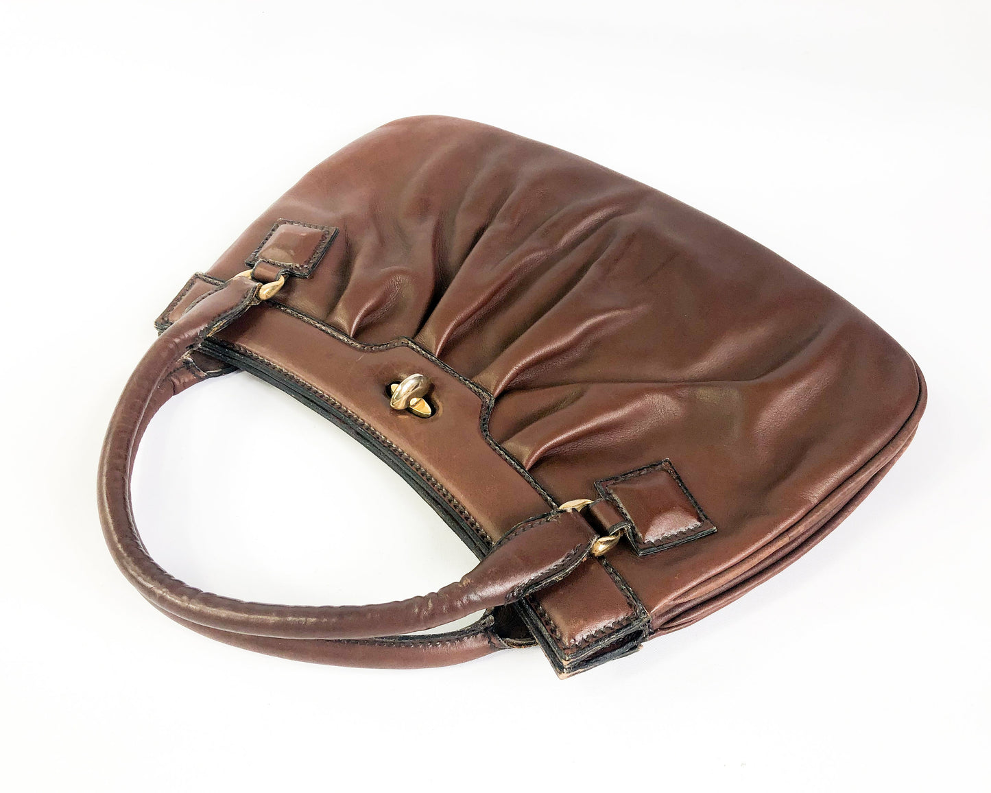 1950s Brown Leather Handbag | 50s Brown & Red Leather Handbag | Koret