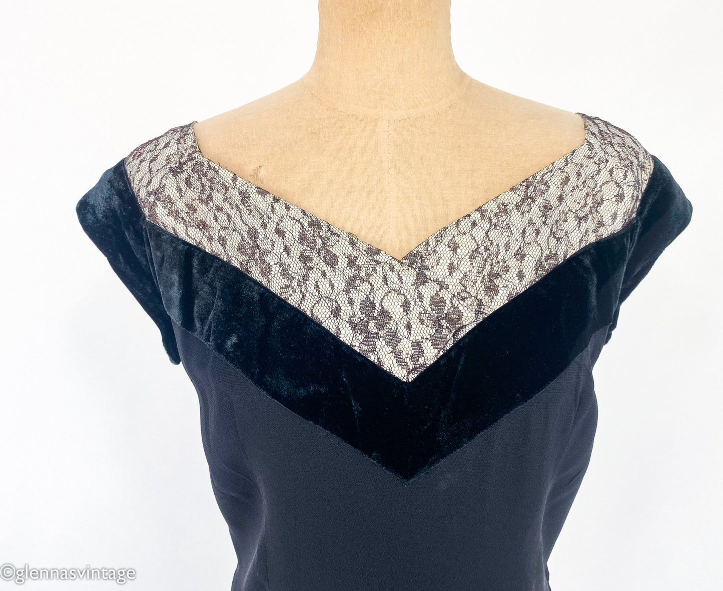 1940s Black Cocktail Dress | 40s Black Crepe & Lace Sheath Dress | Old Hollywood | Le Vine Original | Medium