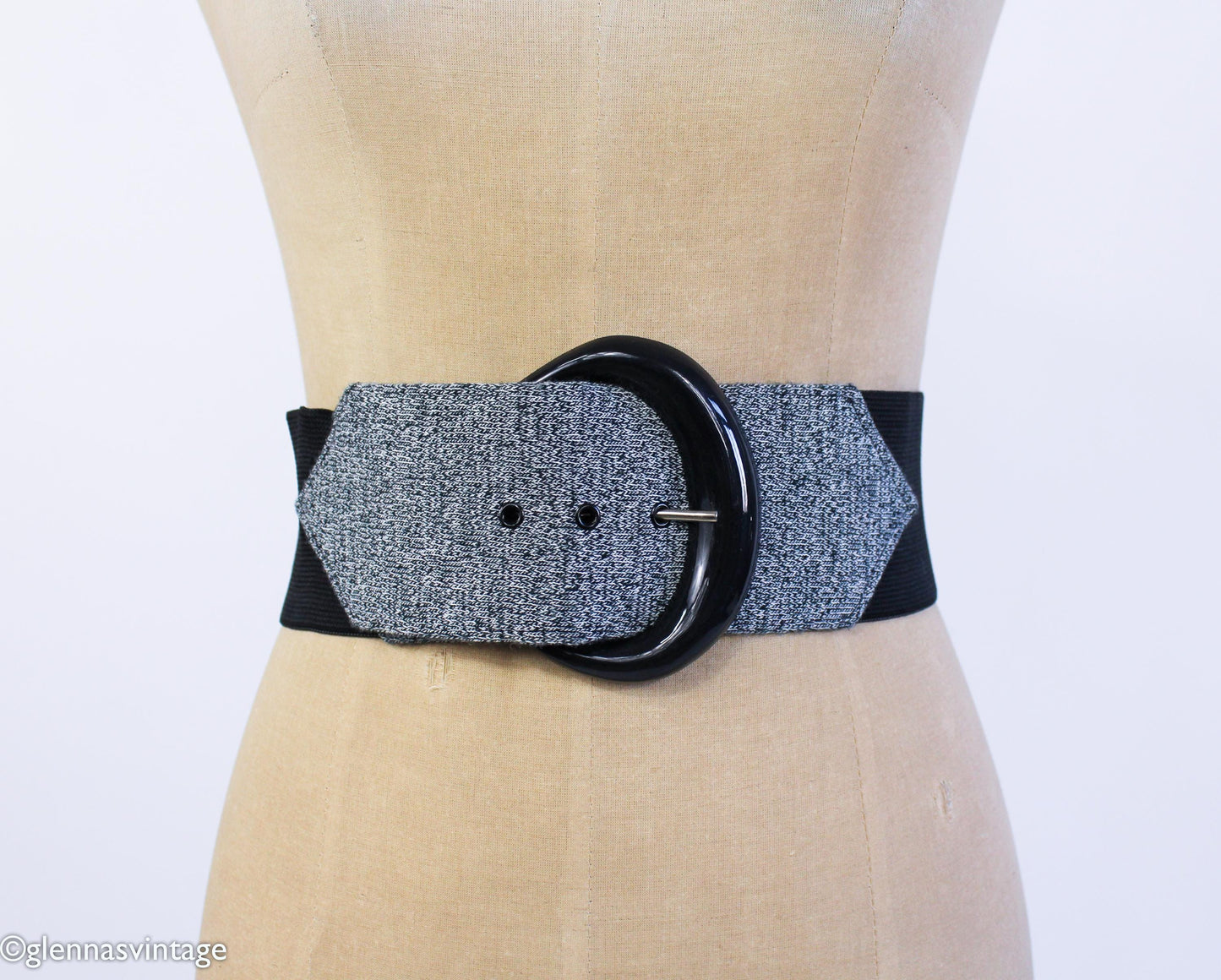 1990s Blue Denim & Black Stretch Belt, Medium