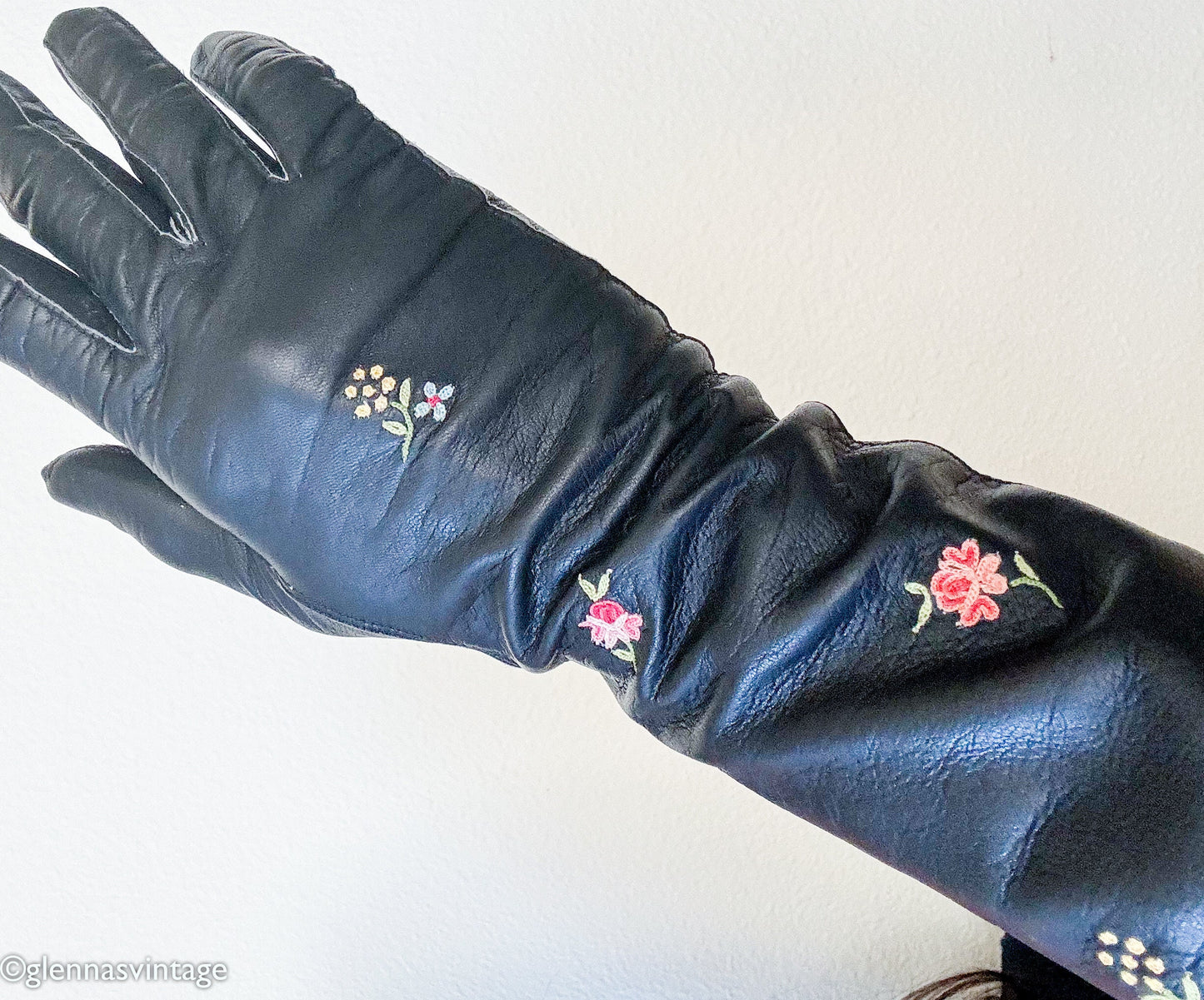 1950s Black Leather Opera Gloves, Small