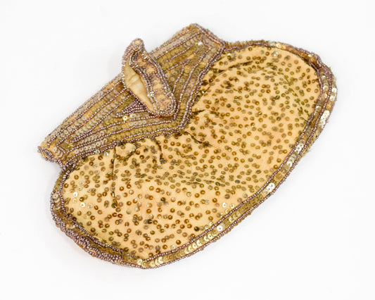 1930s Vintage Gold Sequin Evening Clutch, Art Deco Beaded Handbag