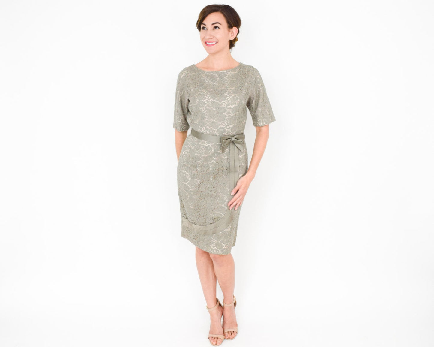 1950s Sage Green Lace Cocktail Dress, Medium